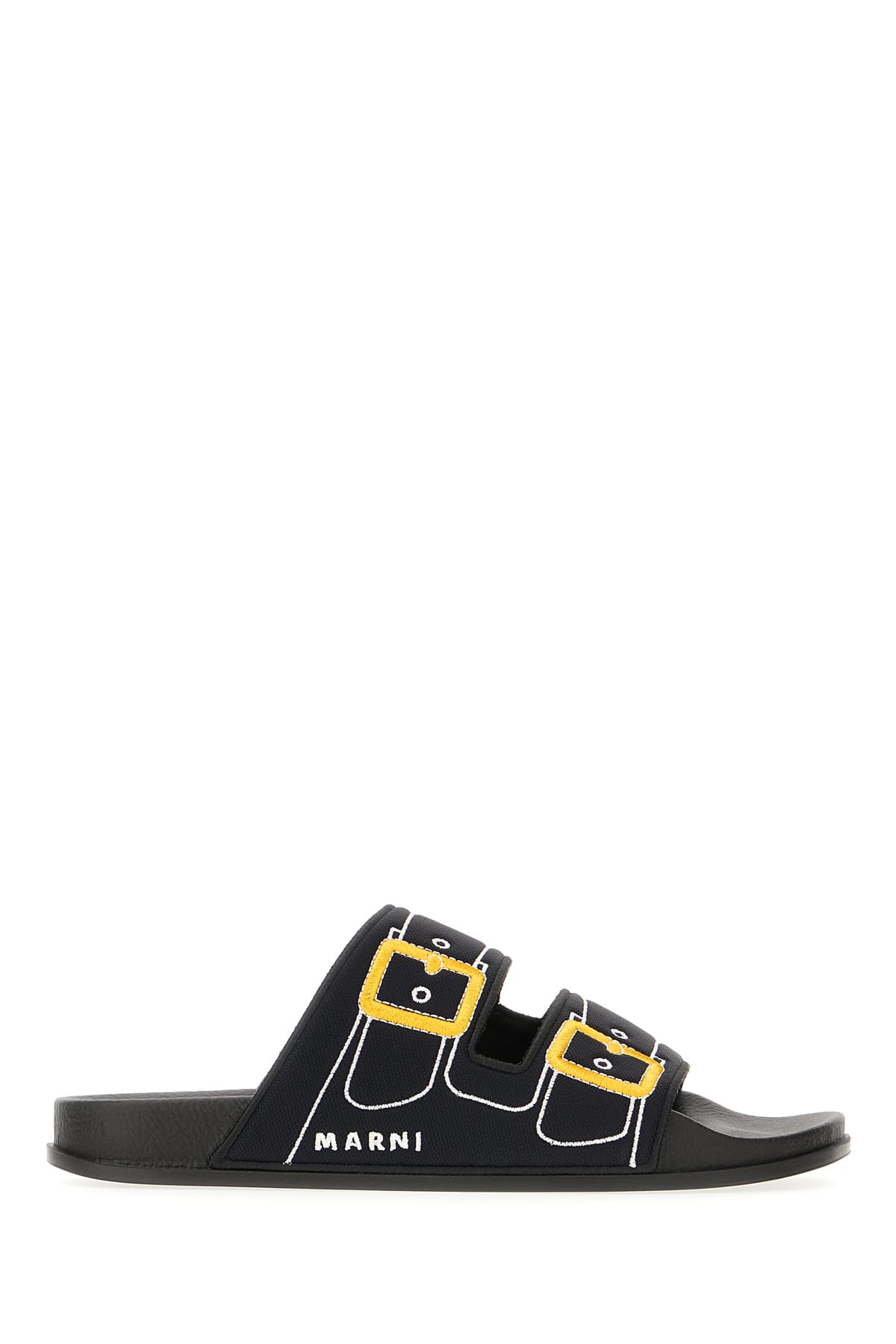 Shop Marni Black Rubber And Fabric Slippers In 00n99