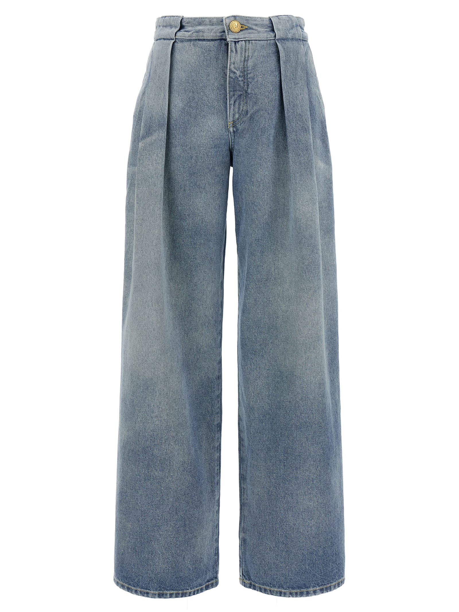 Shop Balmain Pleated Jeans In Blue