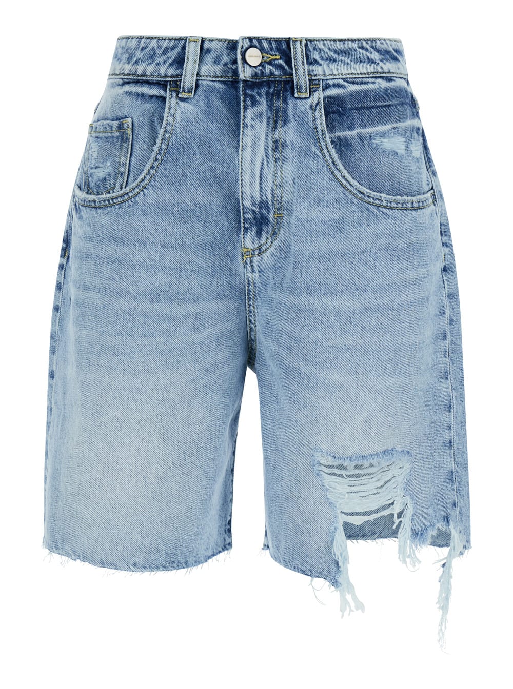 Shop Icon Denim Lea Light Blue Bermuda Shorts With Rips In Cotton Denim Woman