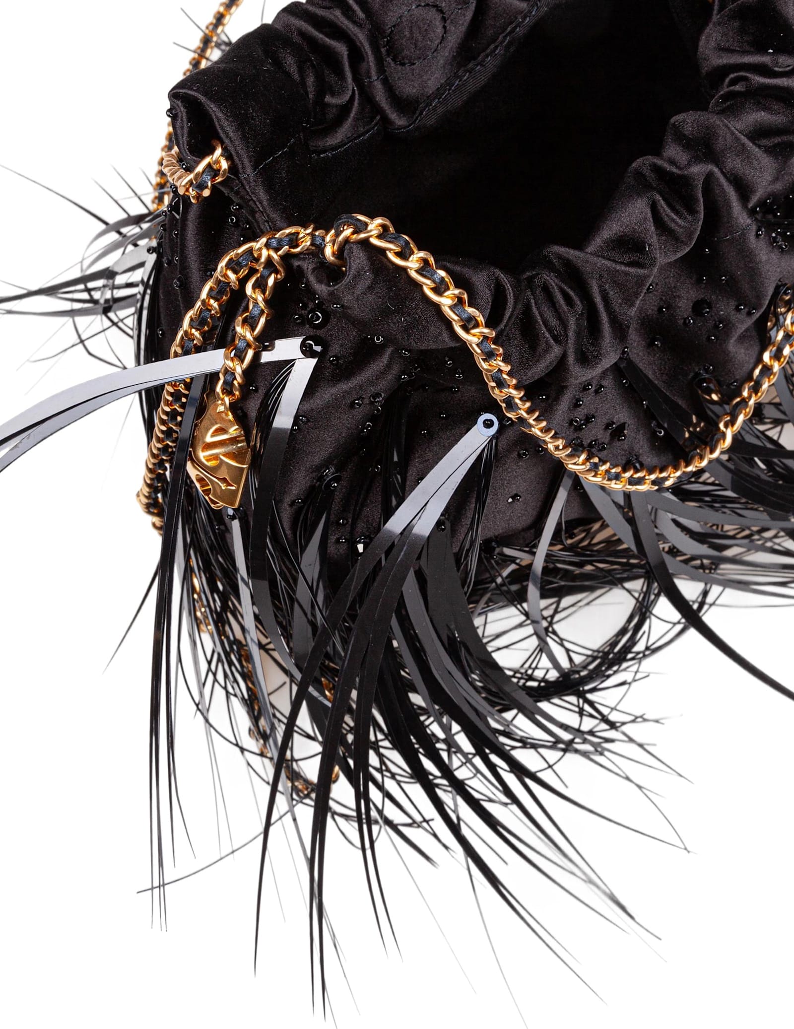 TORY BURCH FLEMING MINI HOBO FABRIC BAG WITH FEATHERS AND BEADS