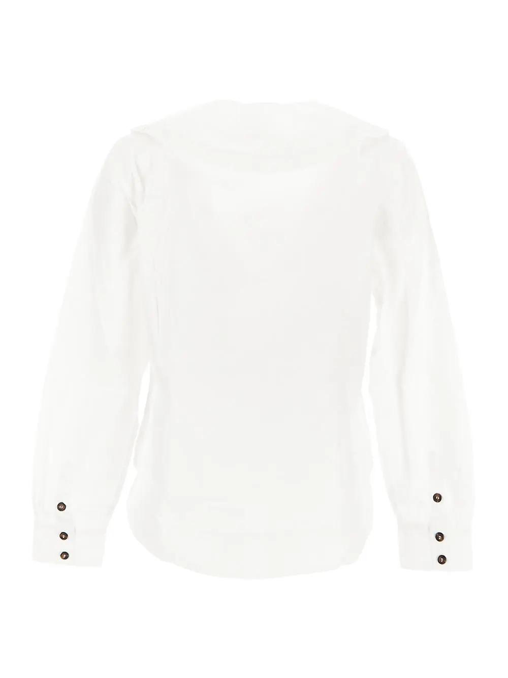 Shop Ganni Cotton Popline V-neck Shirt In White