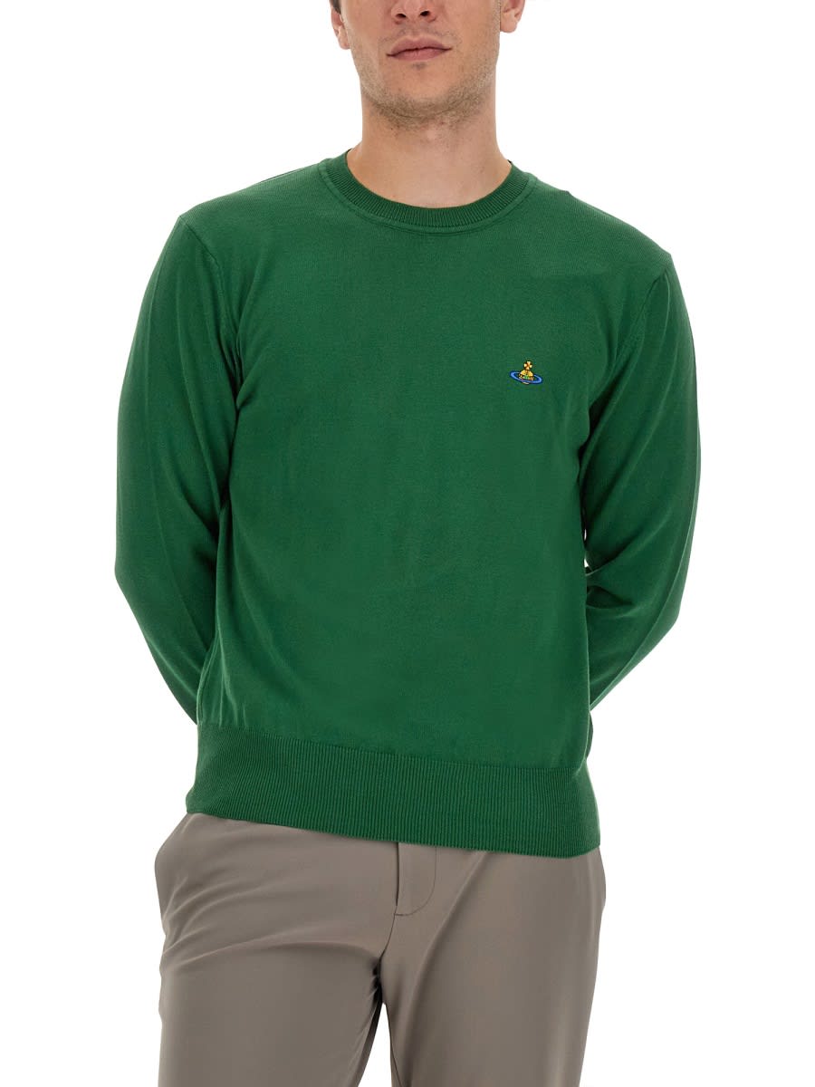 Vivienne Westwood Embroidered Orb Crew Neck Sweater In Green