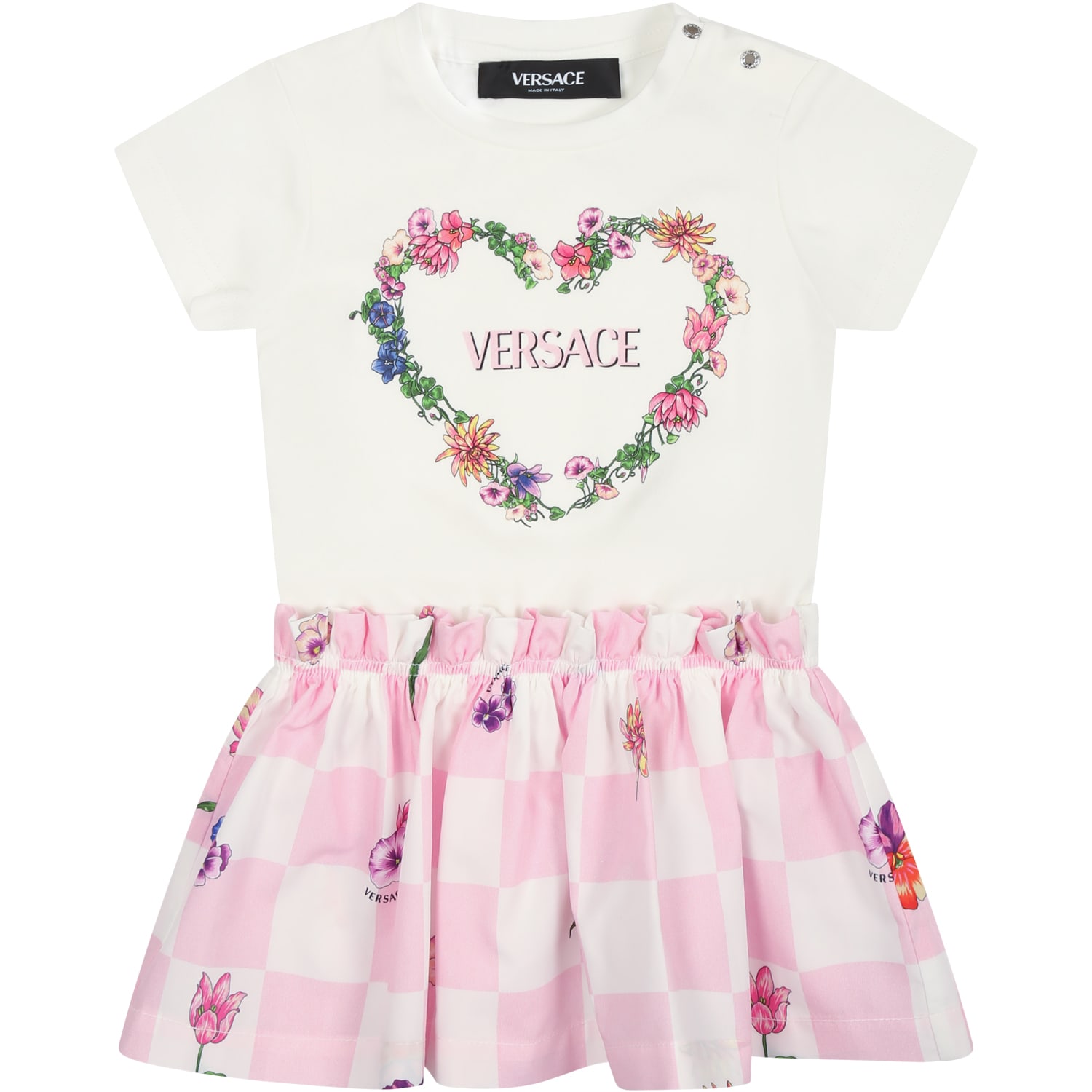 Versace White Dress For Baby Girl With Multicolor Print