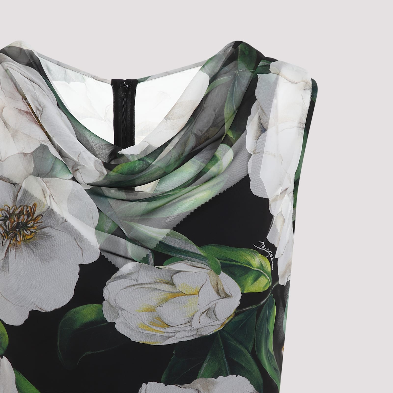 Dolce & Gabbana Black Pencil Dress With Floral Print In Green