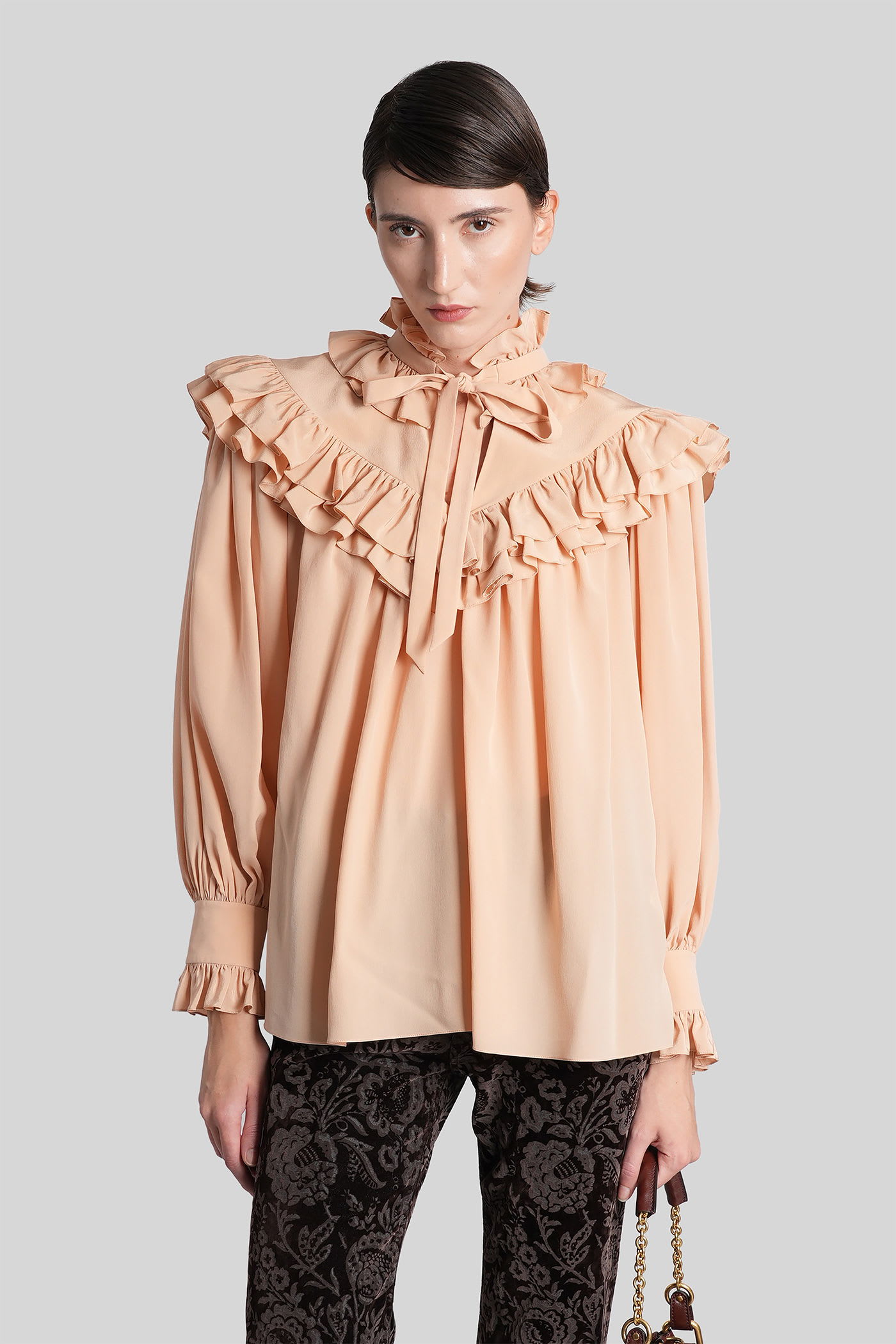 Chloé Oversized Top With Ruffles In Pink