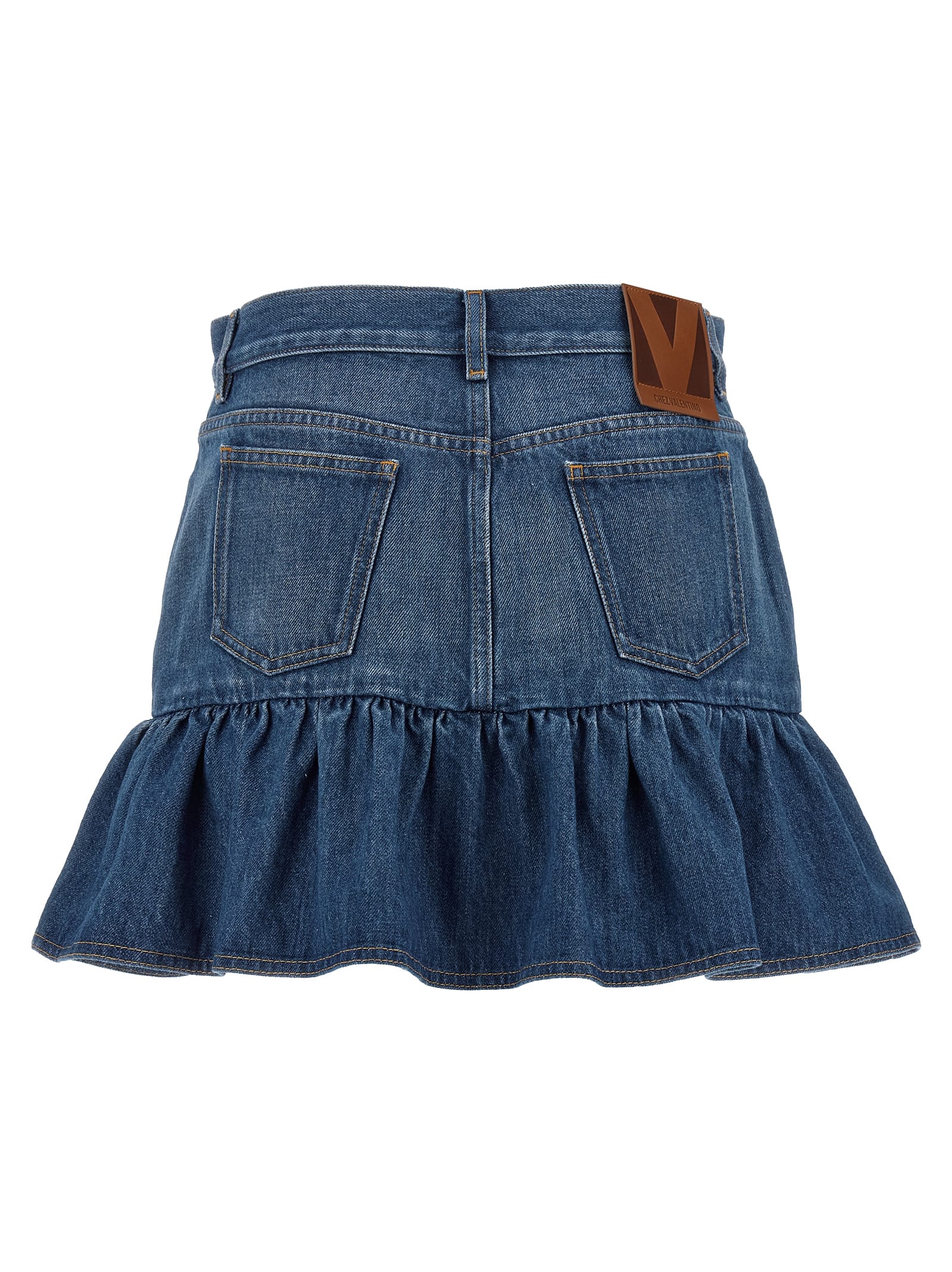 Valentino Ruffled Hem Skirt With Pockets And Belt Loops In Blue