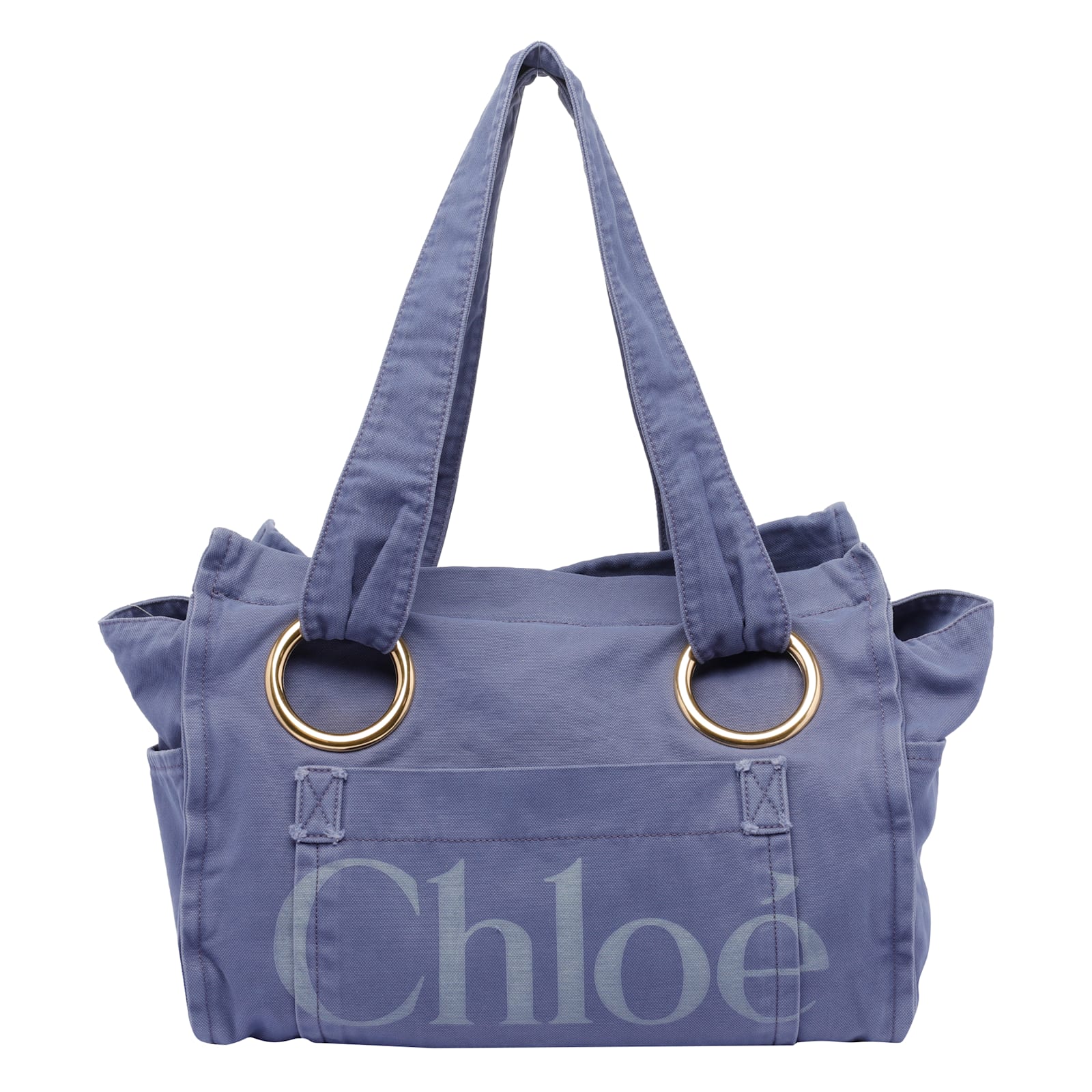 Chloé Womens Evening Blue Plage Medium Cotton Tote Bag