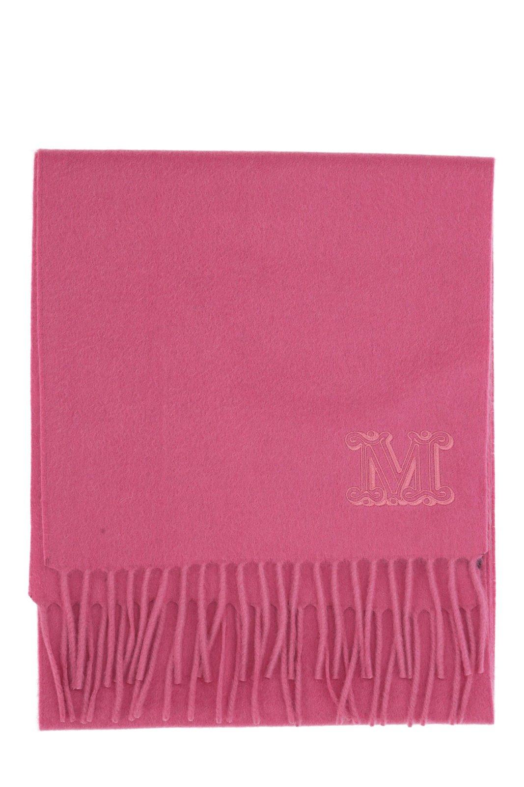 Logo Embroidered Fringed Knitted Scarf