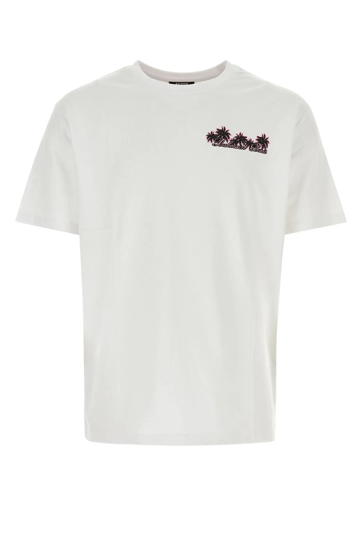 Shop Balmain White Cotton T-shirt In Multicolour