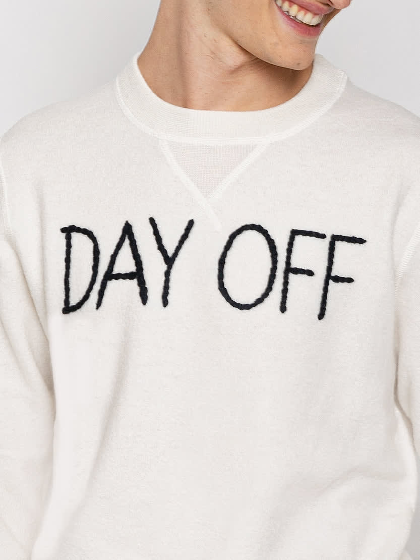 Mc2 Saint Barth Crewneck Knitted Sweater With Day Off Embroidery In White