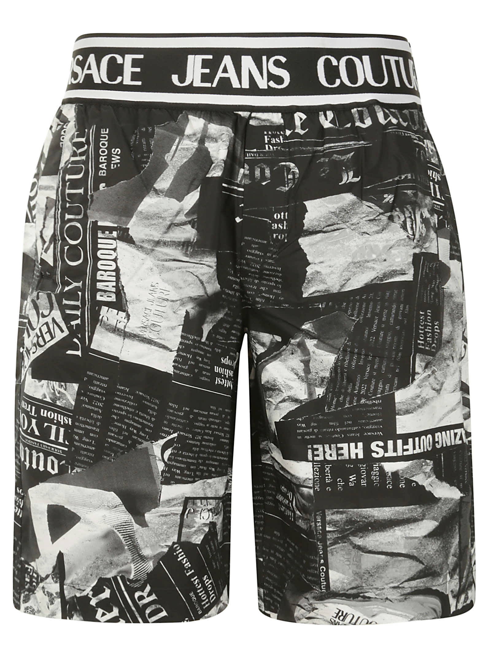 Magazine-printed Knee-length Shorts