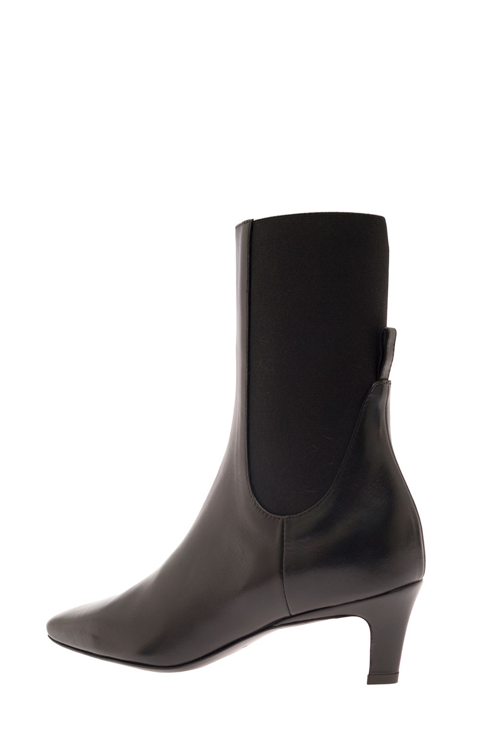 Shop Totême The Mid Heel Leather Boot In Black