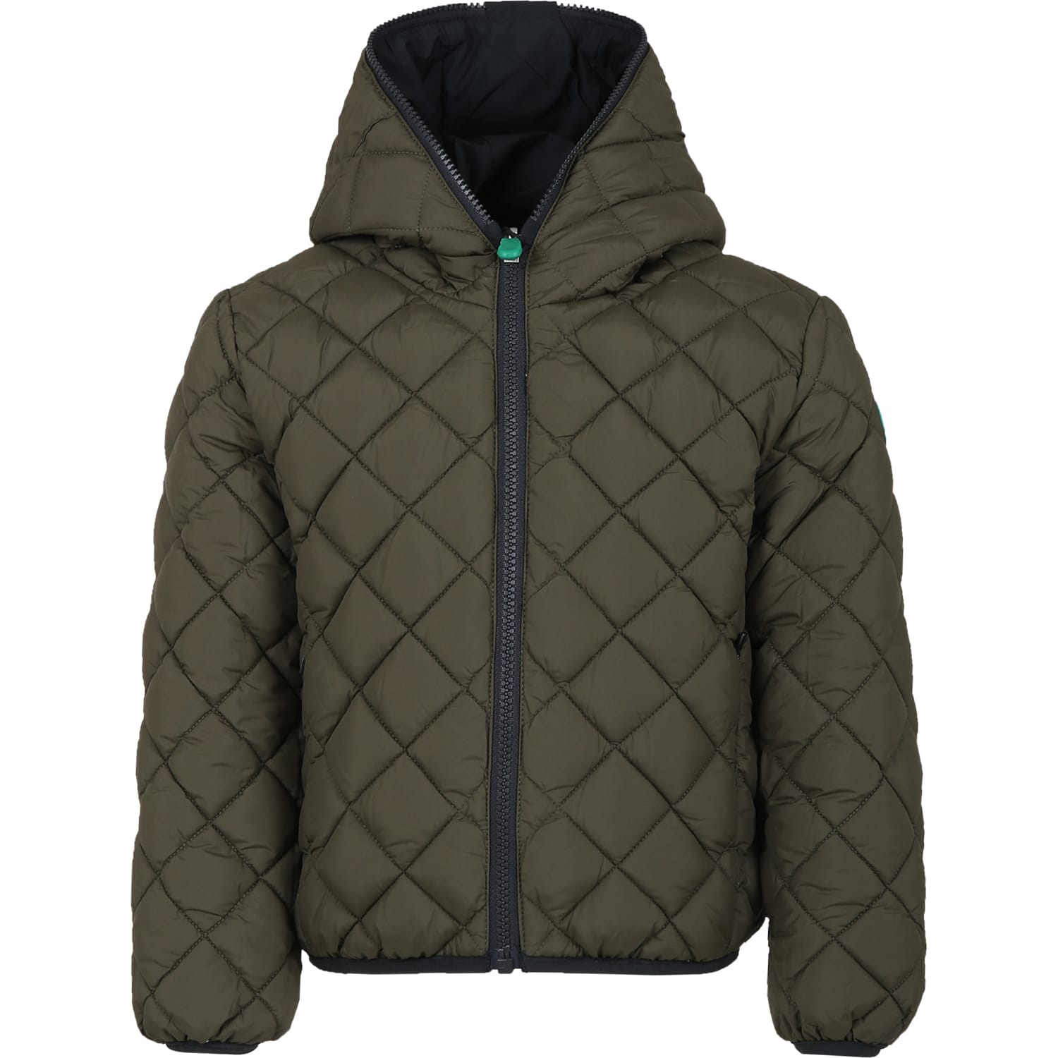 Shop Save The Duck Reversible Jobi Green Down Jacket For Boy With Logo