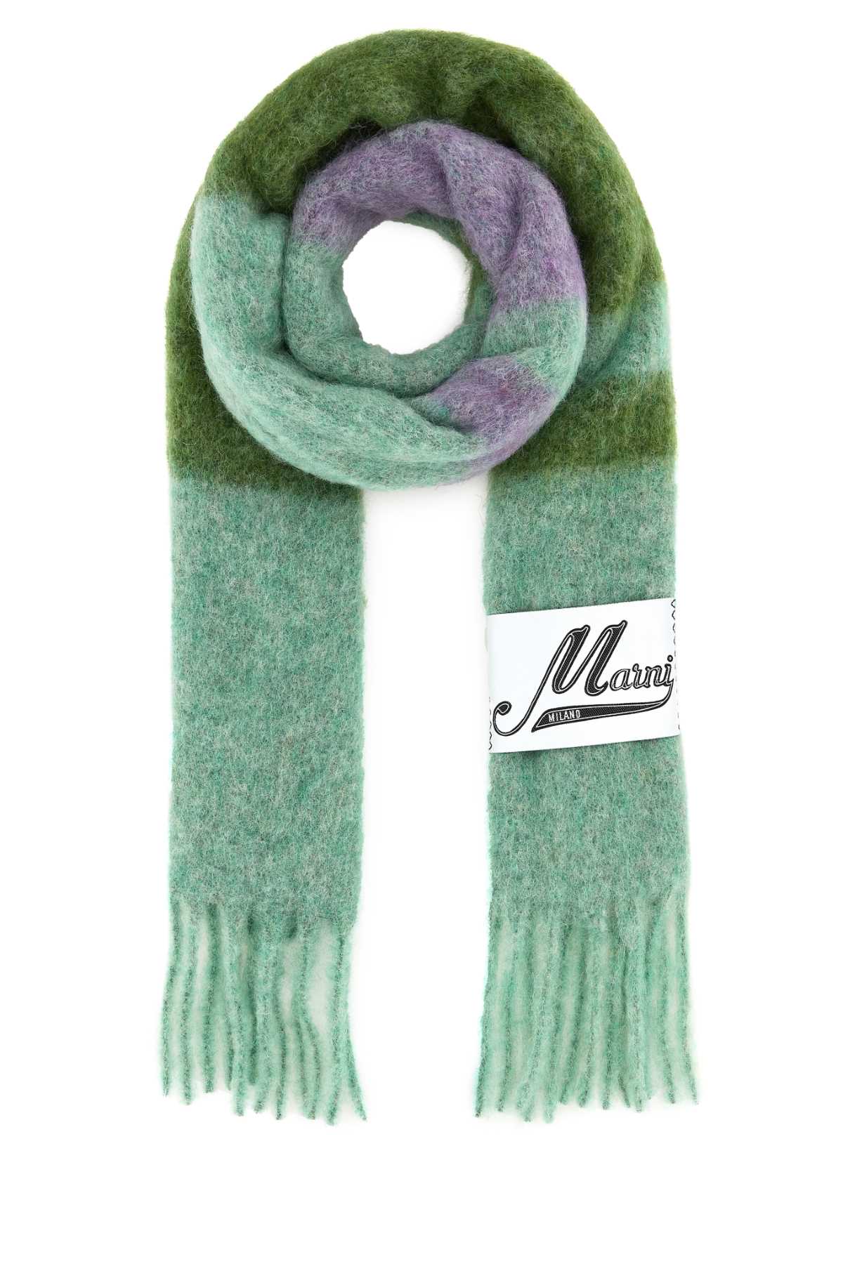 Shop Marni Multicolor Mohair Blend Scarf In Kiwi