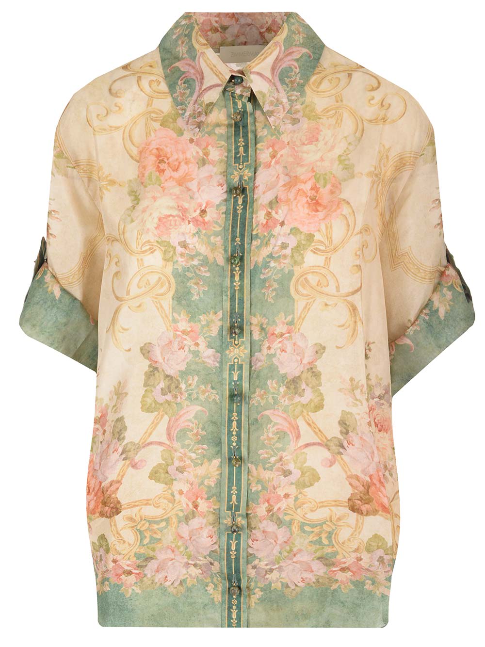 Shop Zimmermann August Silk Shirt In Khf Khaki Floral