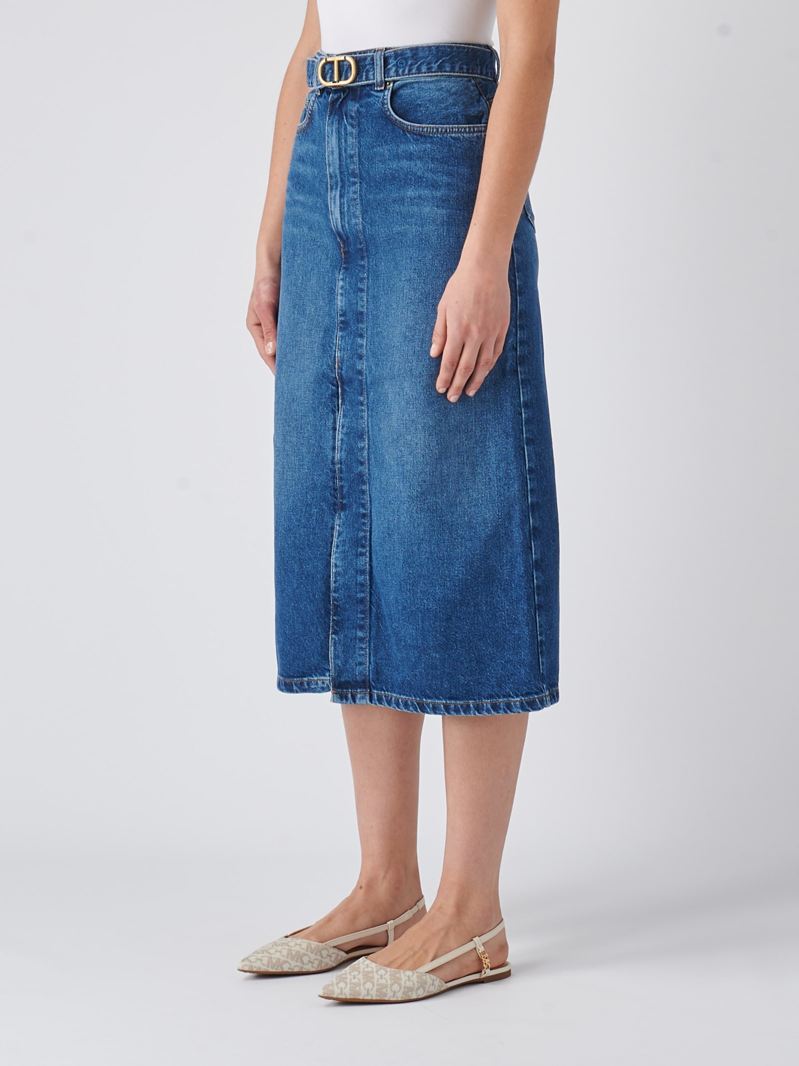 Shop Twinset Cotton Skirt In Denim