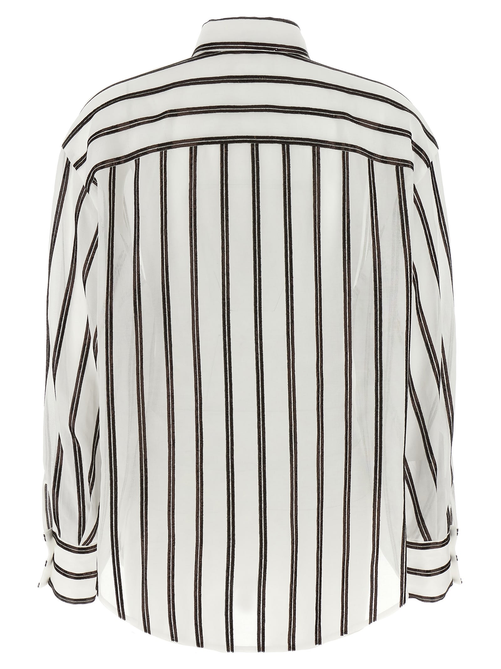 Brunello Cucinelli Sequined Stripe Button Down Gauze Blouse