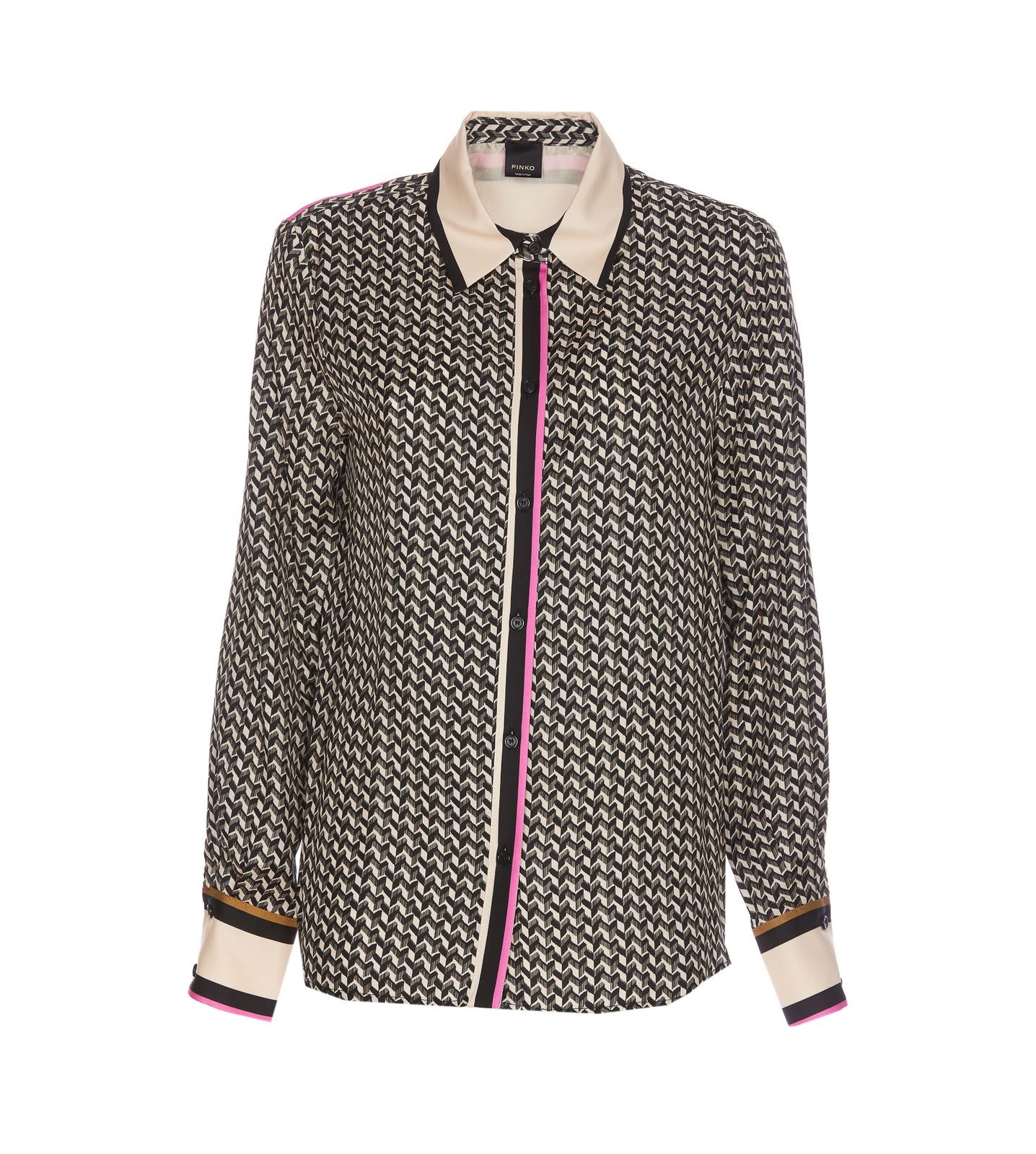 Shop Pinko New Nora Geometric Printed Twill Weave Shirt In Beige