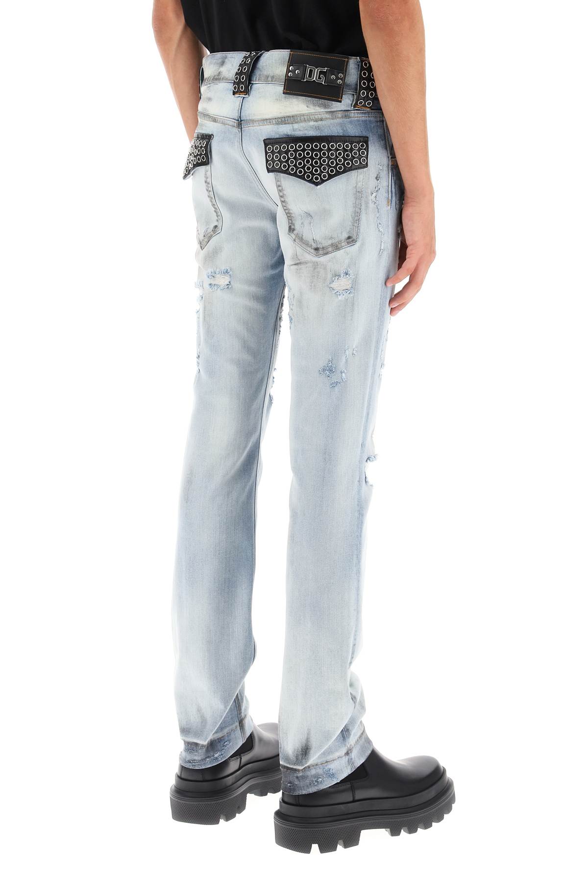 Shop Dolce & Gabbana Re-edition Jeans With Leather Detailing In Variante Abbinata (light Blue)