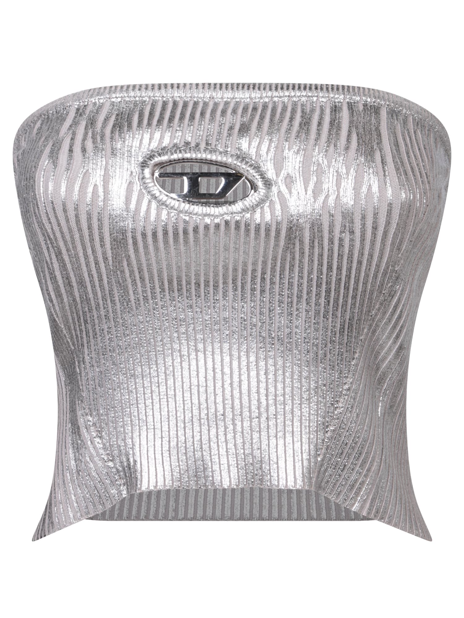 Shop Diesel Silver Metallic Knit Bandeau Top