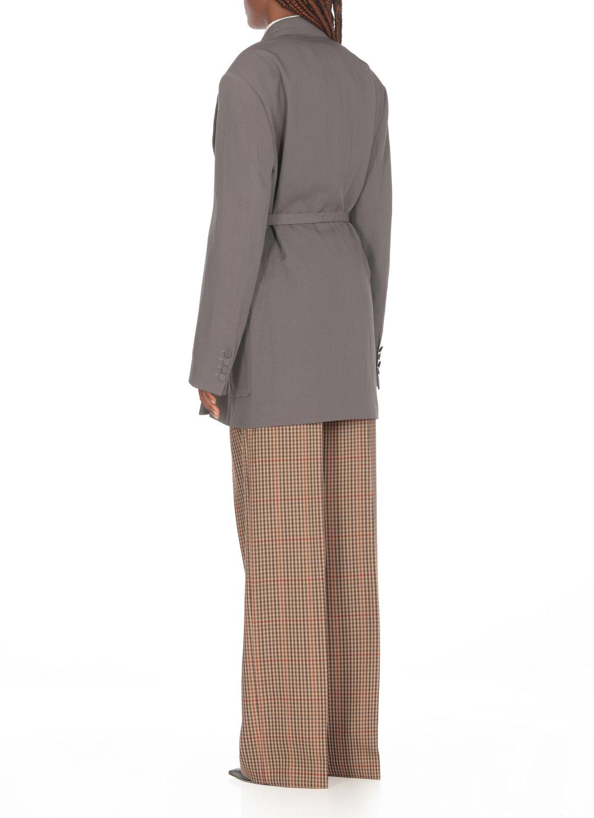 Shop Dries Van Noten Double-breasted Belted Blazer In Grey