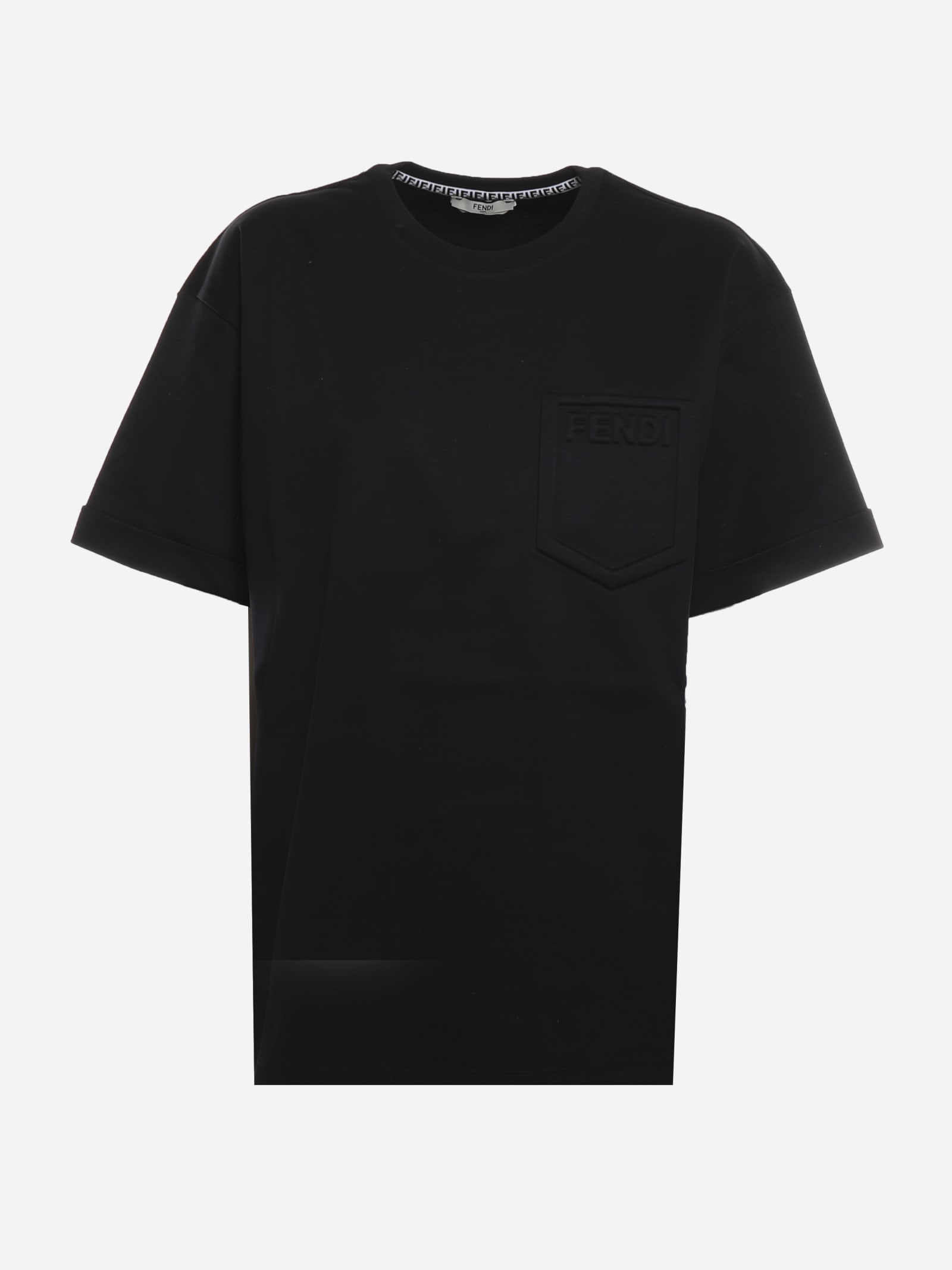 Fendi Cotton T-shirt With Pocket And Embossed Logo