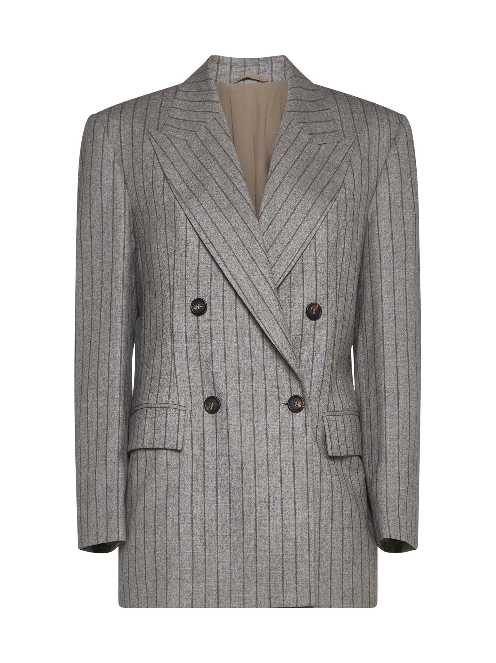 Shop Brunello Cucinelli Blazer In Taupe/tabacco