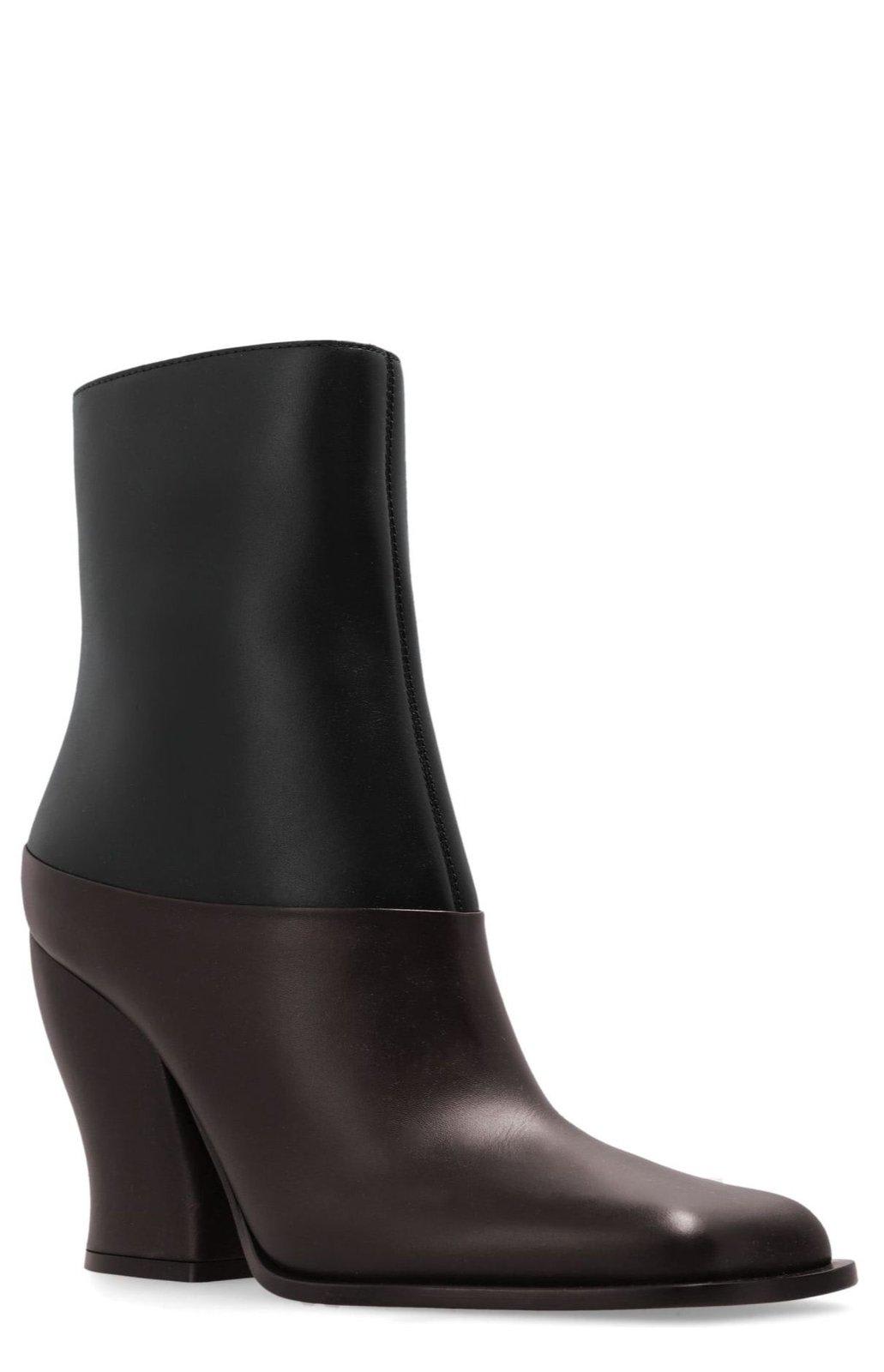 Loewe Two-tone Leather Onda Ankle Boots In Black, Dark Brown