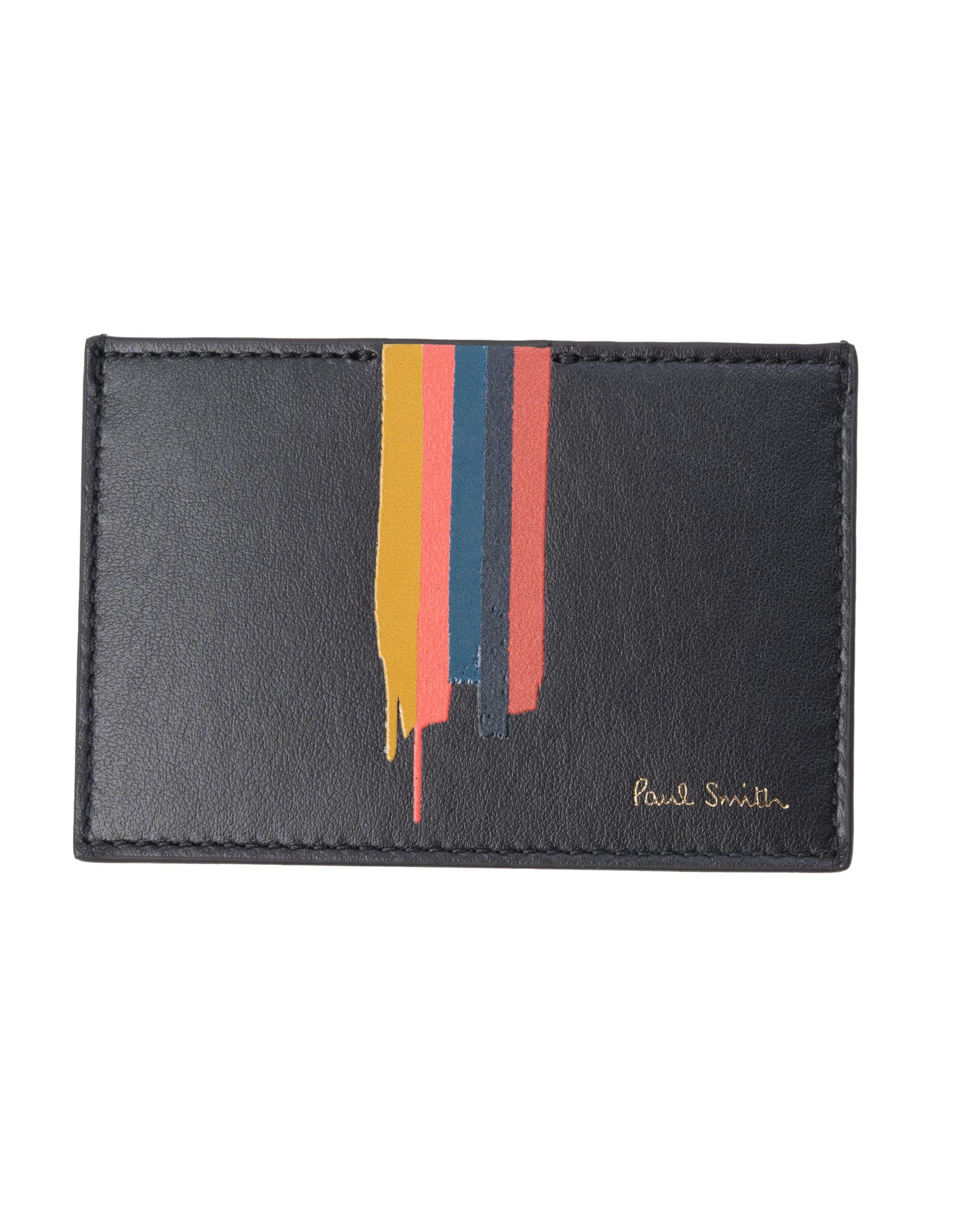Paul Smith Painted Stripe black leather credit card holder