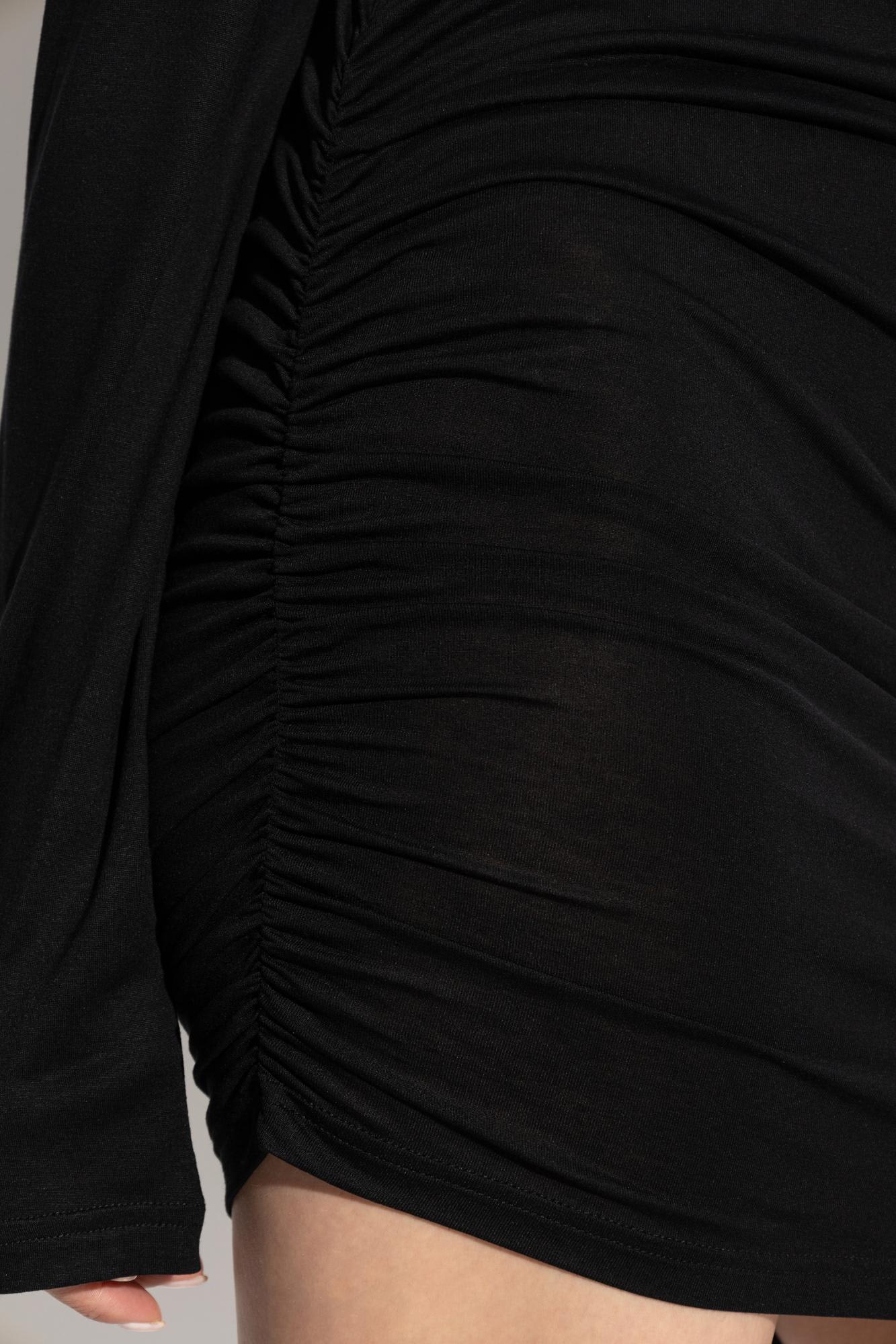 Jacquemus Short Dress With Asymmetric Hem And Ruched Detailing In Black