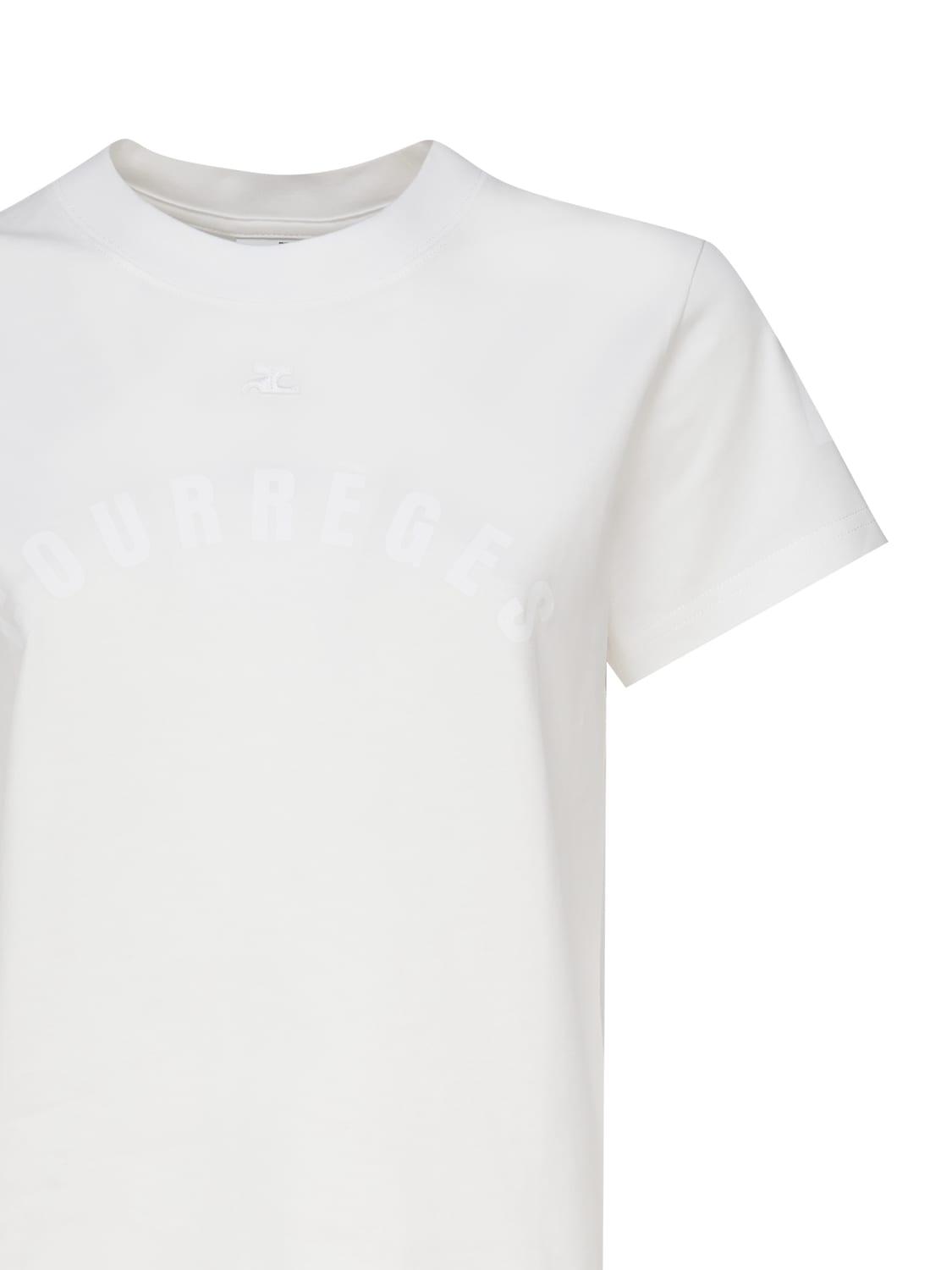 Shop Courrèges Cotton T-shirt With Ton Sur Ton Logo In Heritage White