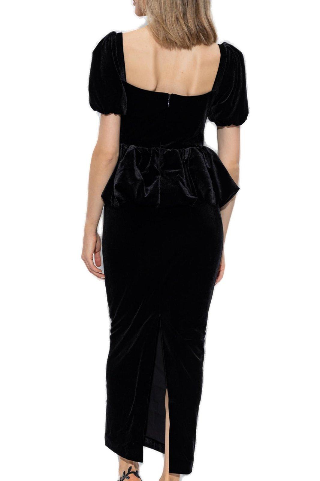 Shop Self-portrait Velvet Peplum Midi Dress In Black