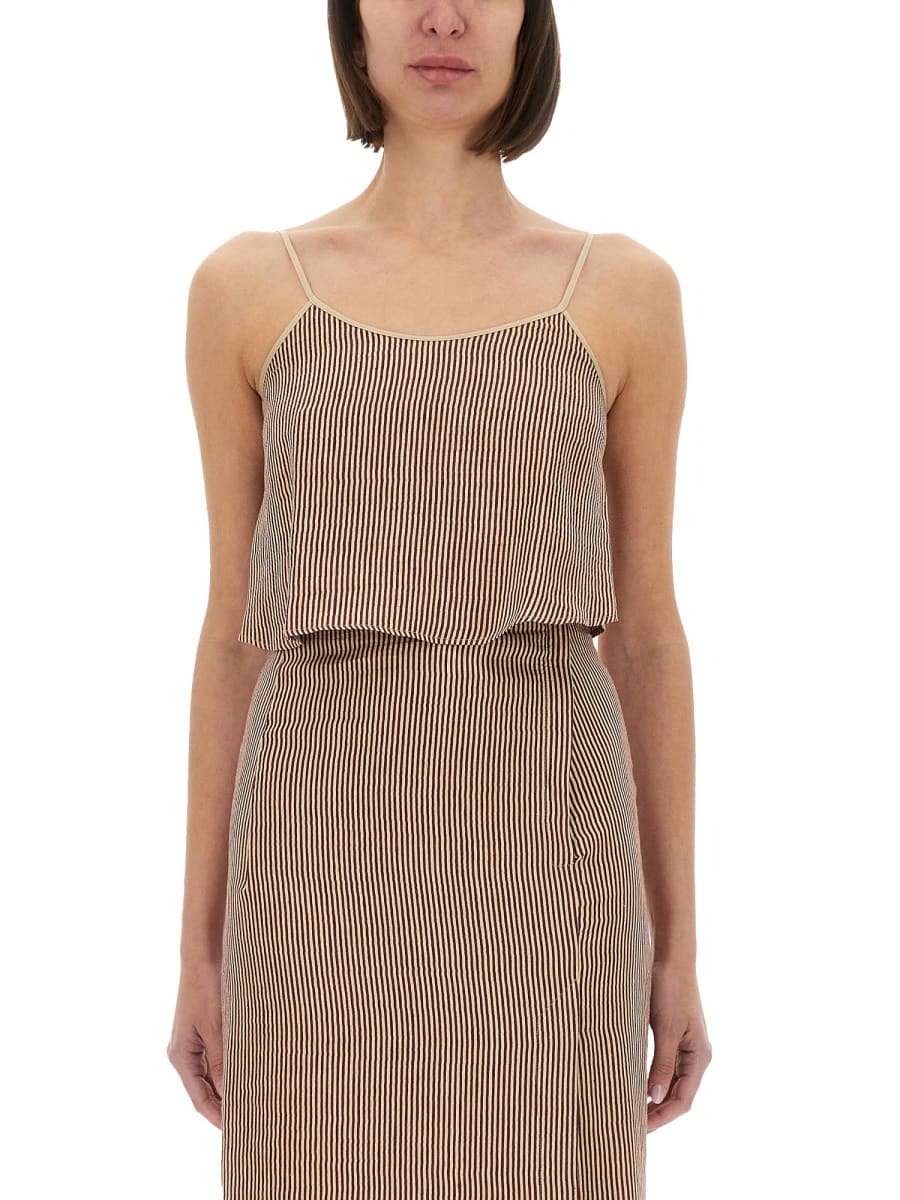 Shop Alysi Micro Stripe Top With Laces In Bordeaux