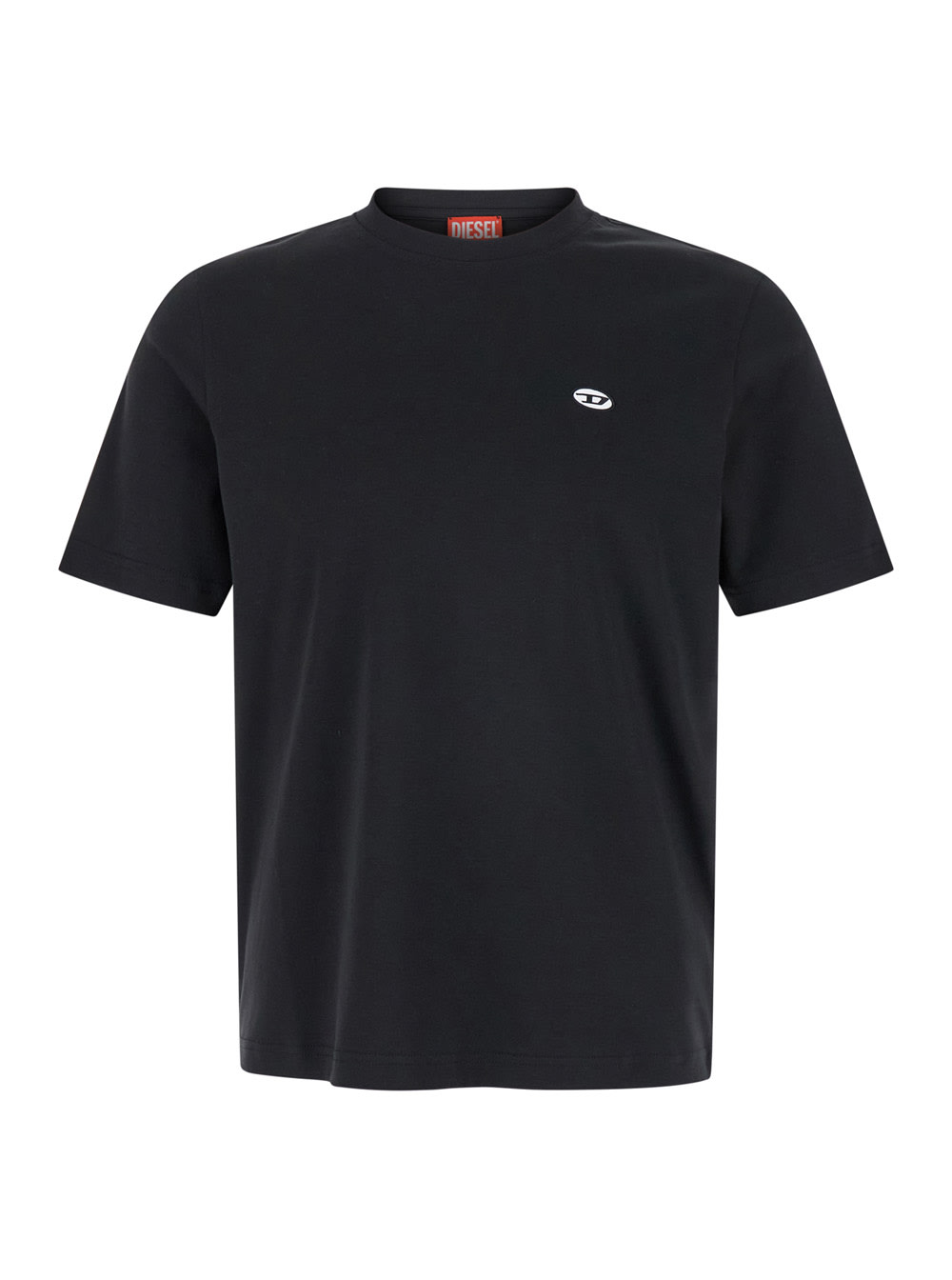 Shop Diesel Adjust Black Crewneck T-shirt With Logo Detail In Cotton Man