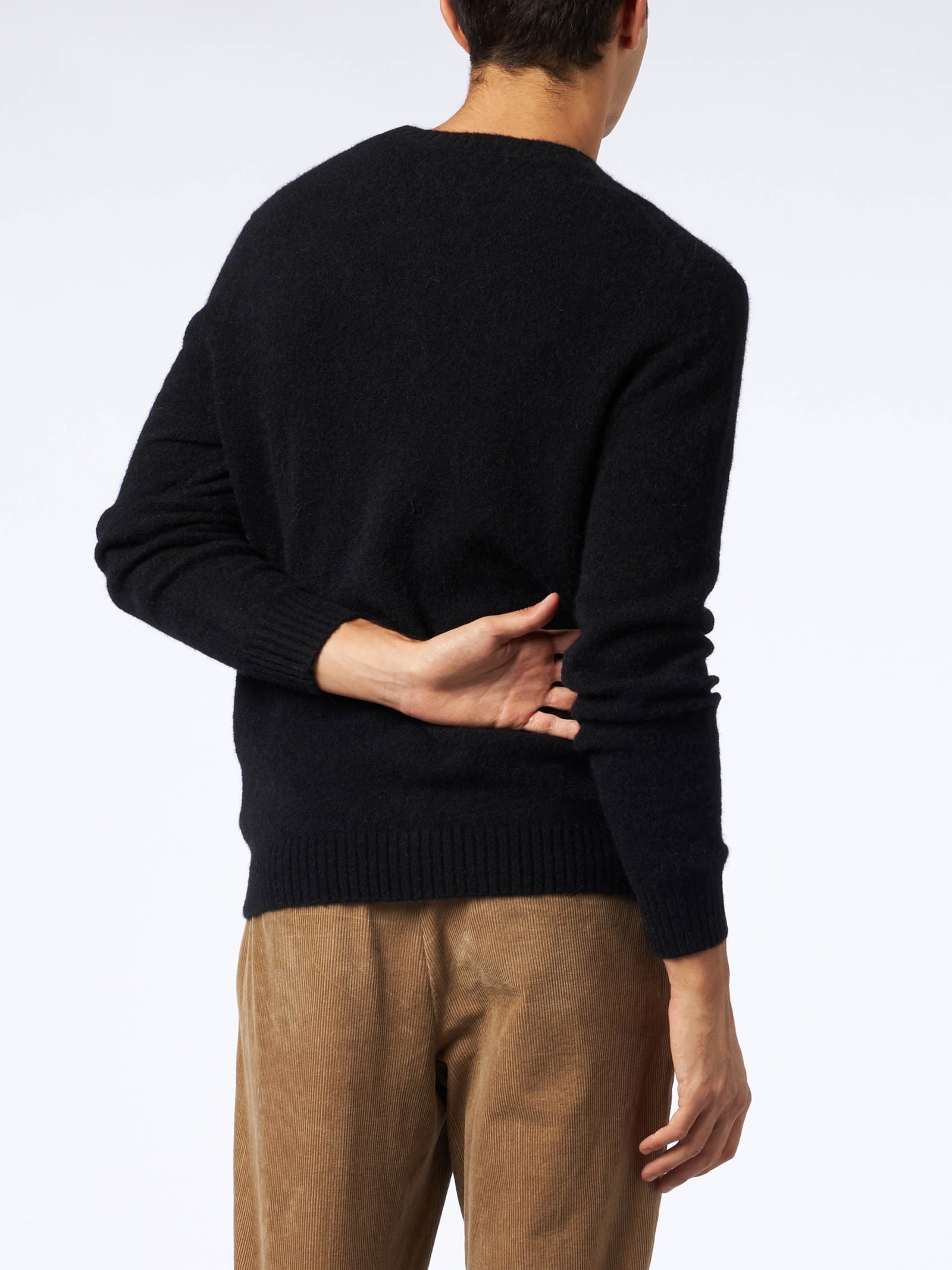 Shop Mc2 Saint Barth Man Black Stretch Wool Sweater With St. Barth Embroidery