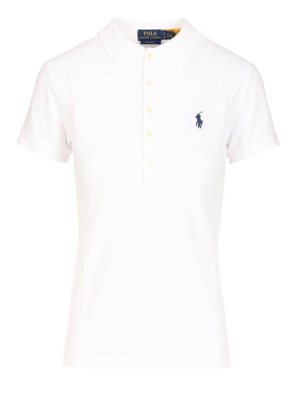 Polo Ralph Lauren Julie Polo-slim-short Sleeve-polo Shirt In White