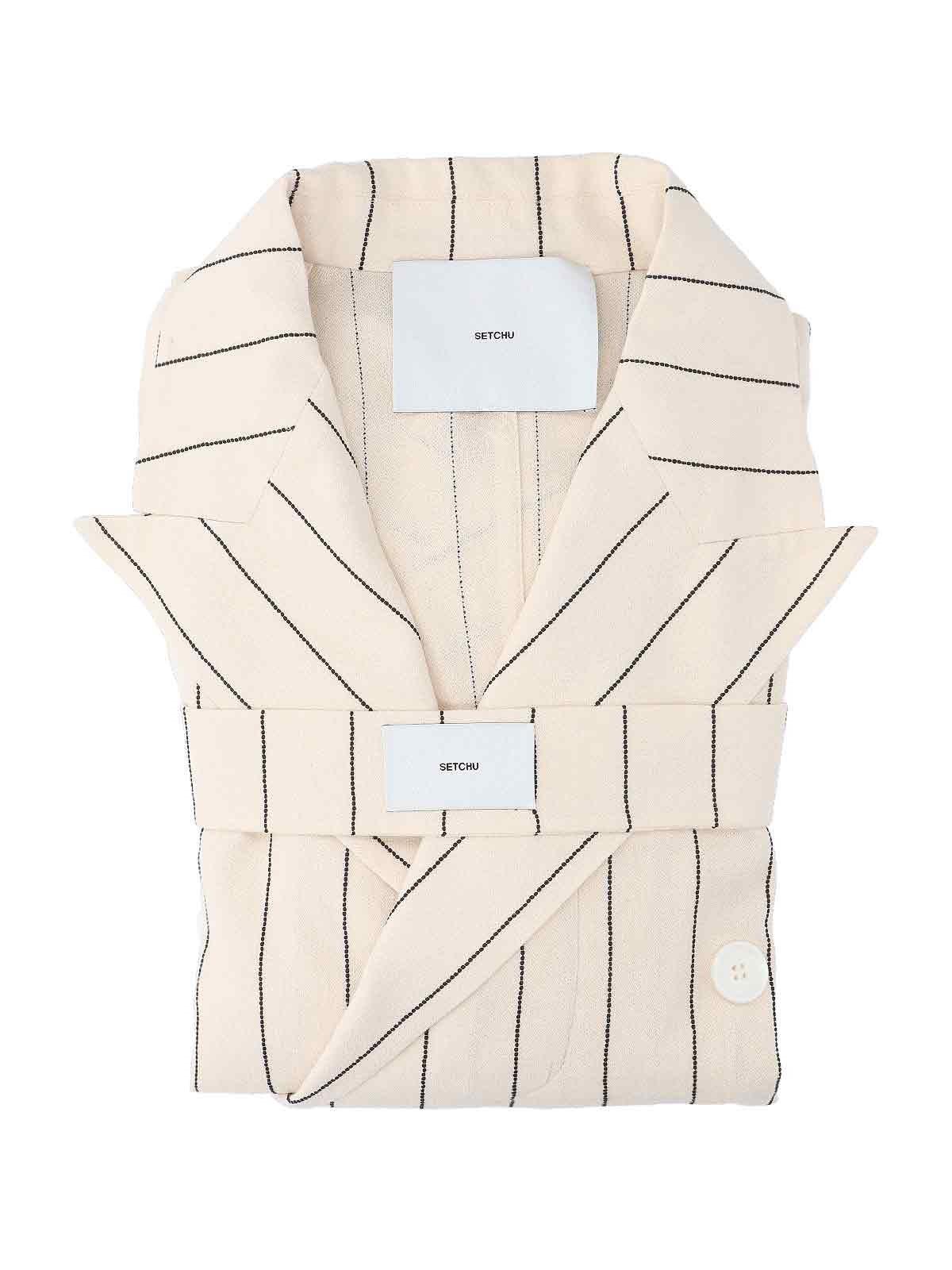 Shop Setchu Pinstriped Double-breasted Blazer In White