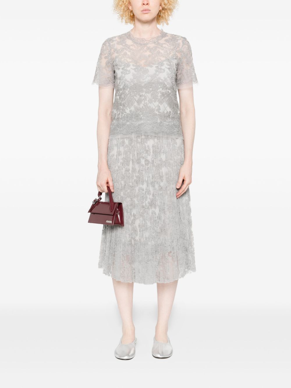 Ermanno Scervino Midi Skirt With Floral Lace Overlay In Multi