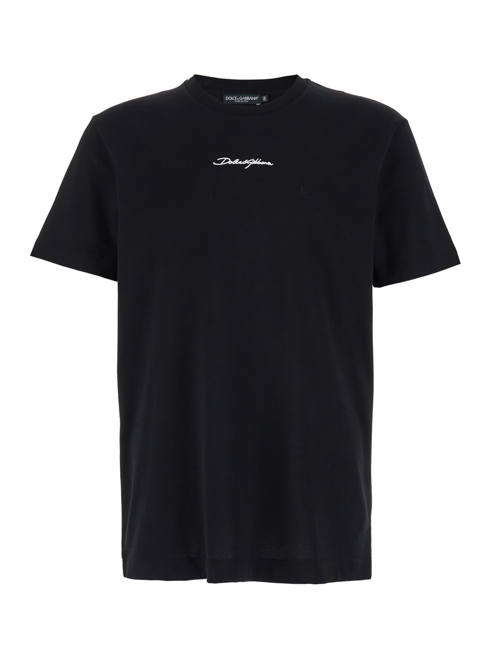 Shop Dolce & Gabbana Black Crewneck T-shirt With Signature Logo In Cotton Man