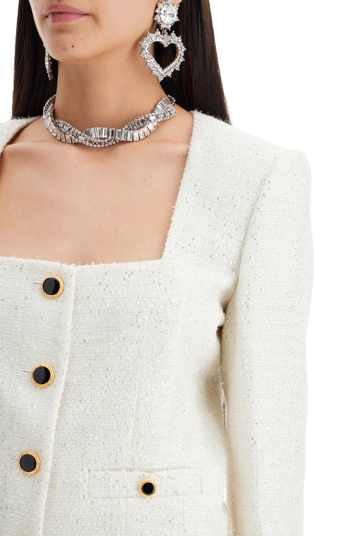 Alessandra Rich Tweed Jacket With Sequins Embell In White (white)