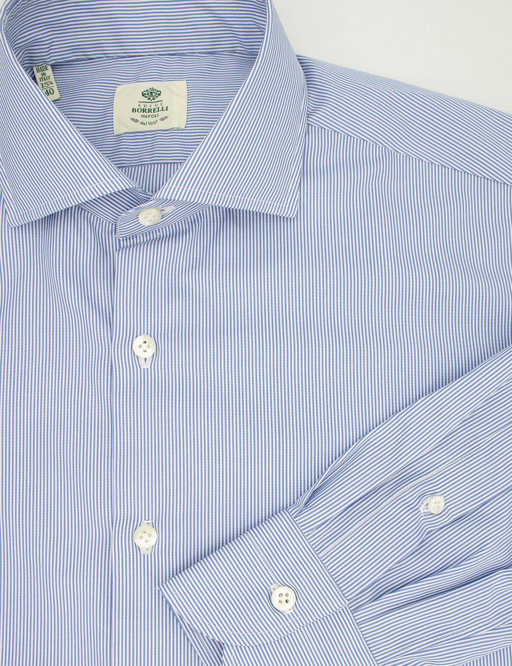 Shop Luigi Borrelli Shirt In Azzurro Bianco Rigato