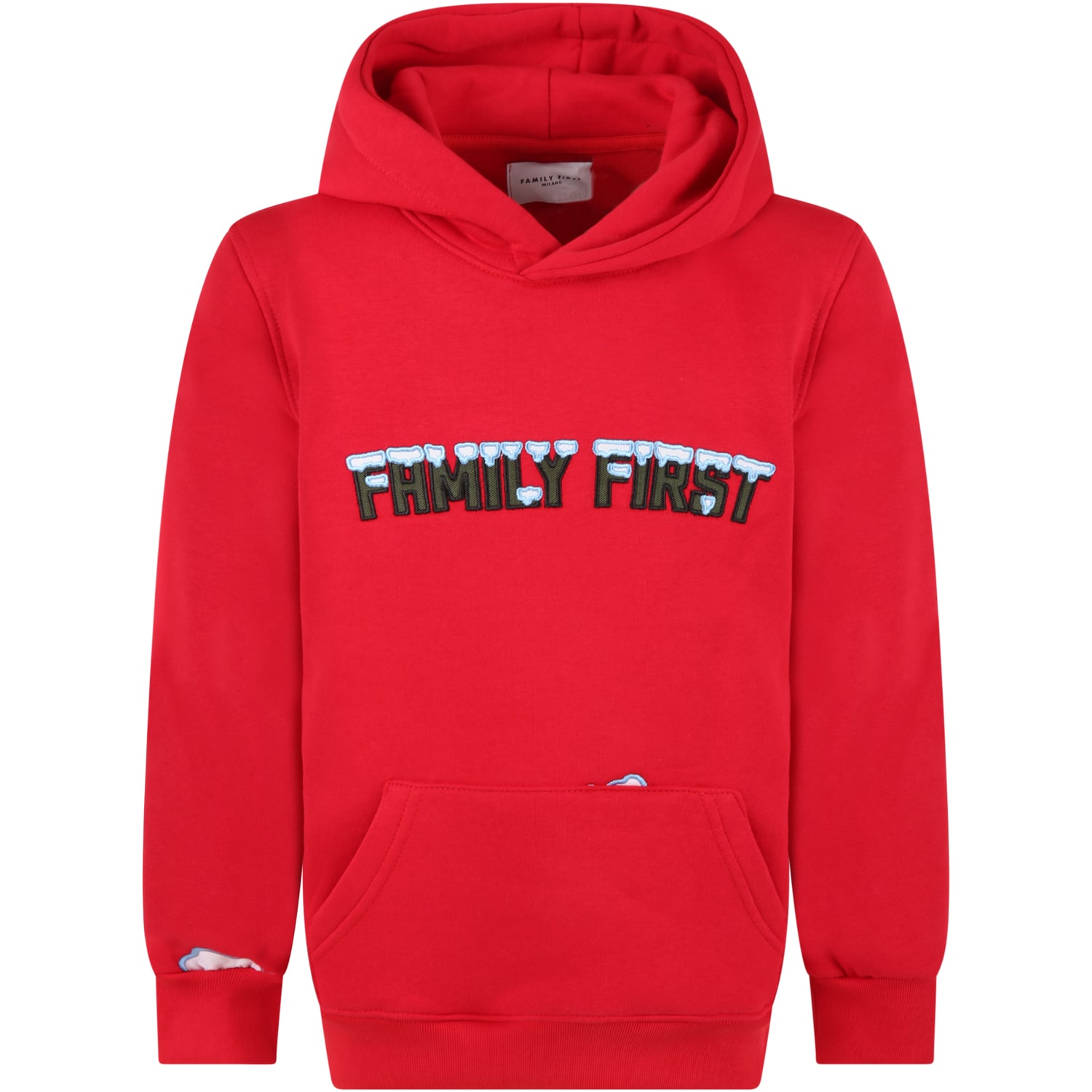 Family First Milano Red Sweatshirt For Kids With Green Logo