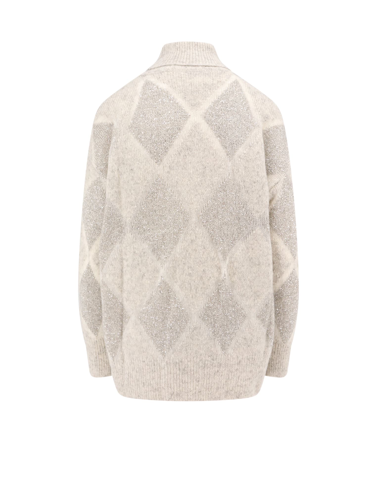 Shop Brunello Cucinelli Bright Argyle Turtleneck Pullover In Pearl