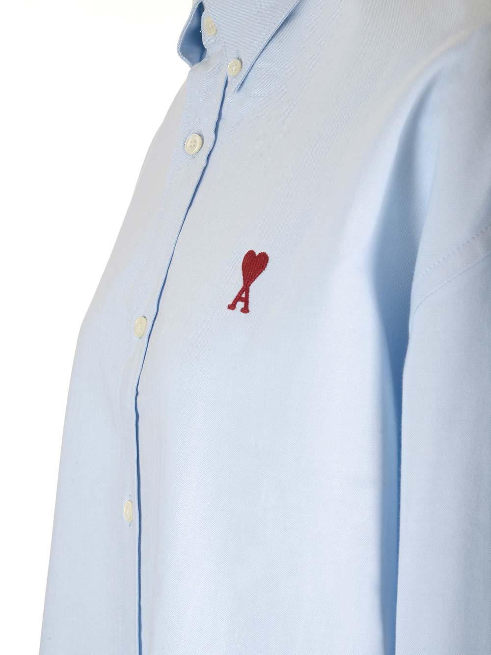 Shop Ami Alexandre Mattiussi Logo Embroidered Round Hem Plain Shirt In Sky Blue