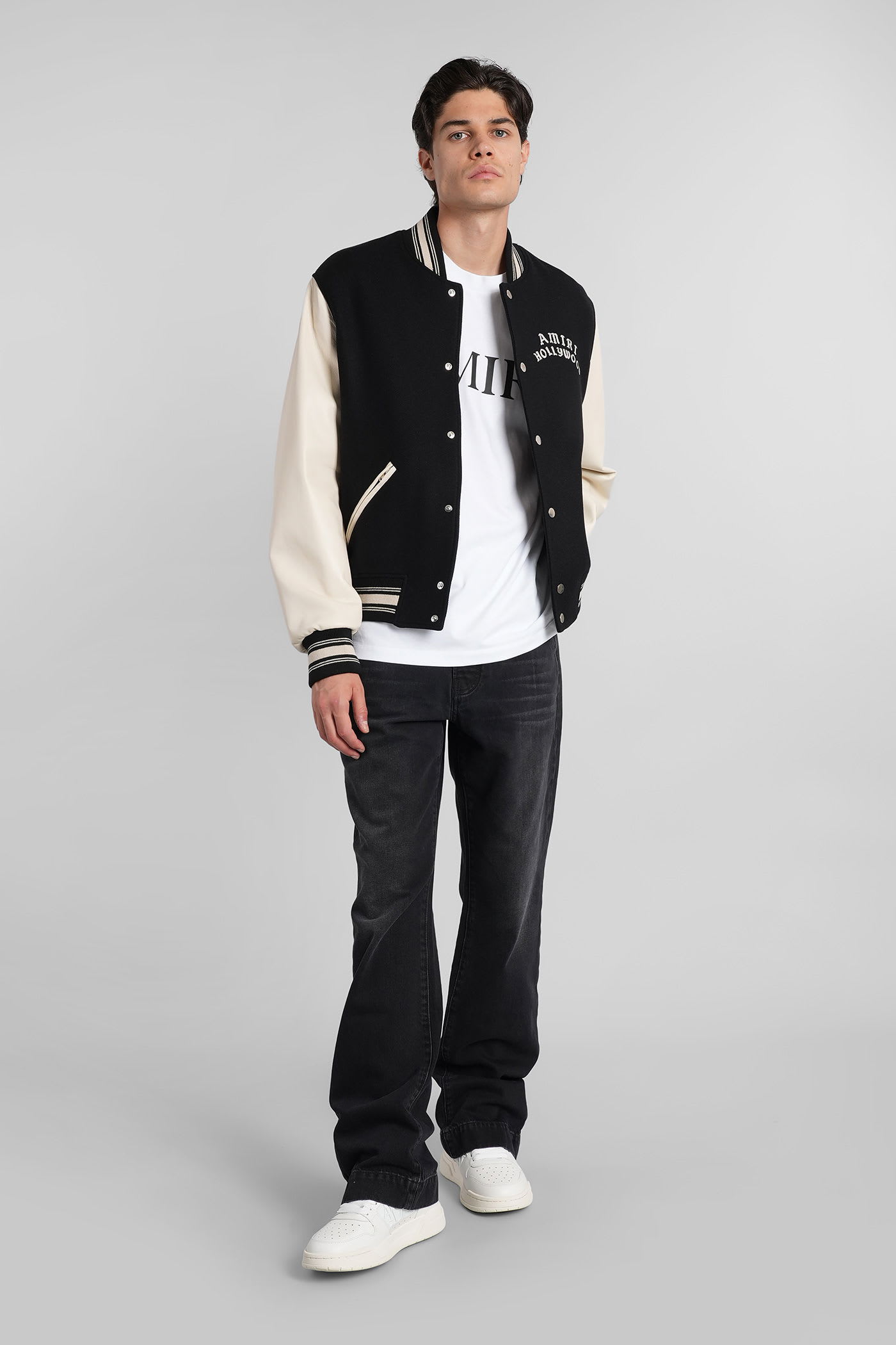 Amiri Varsity Jacket With White Contrasting Sleeves And Embroidered Detailing In Multi