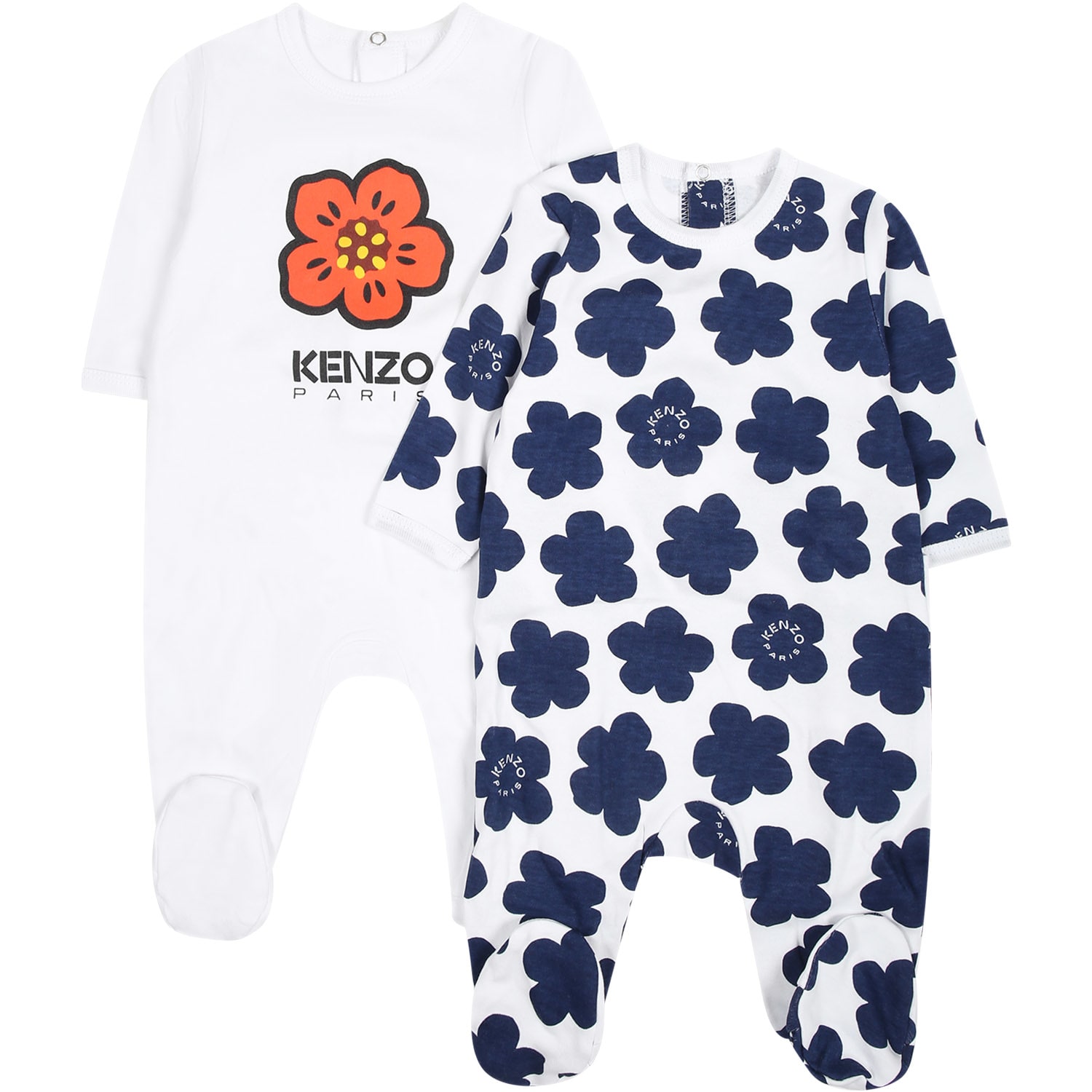 Shop Kenzo Multicolor Babygrows Set For Baby Boy With Logo In Bianco