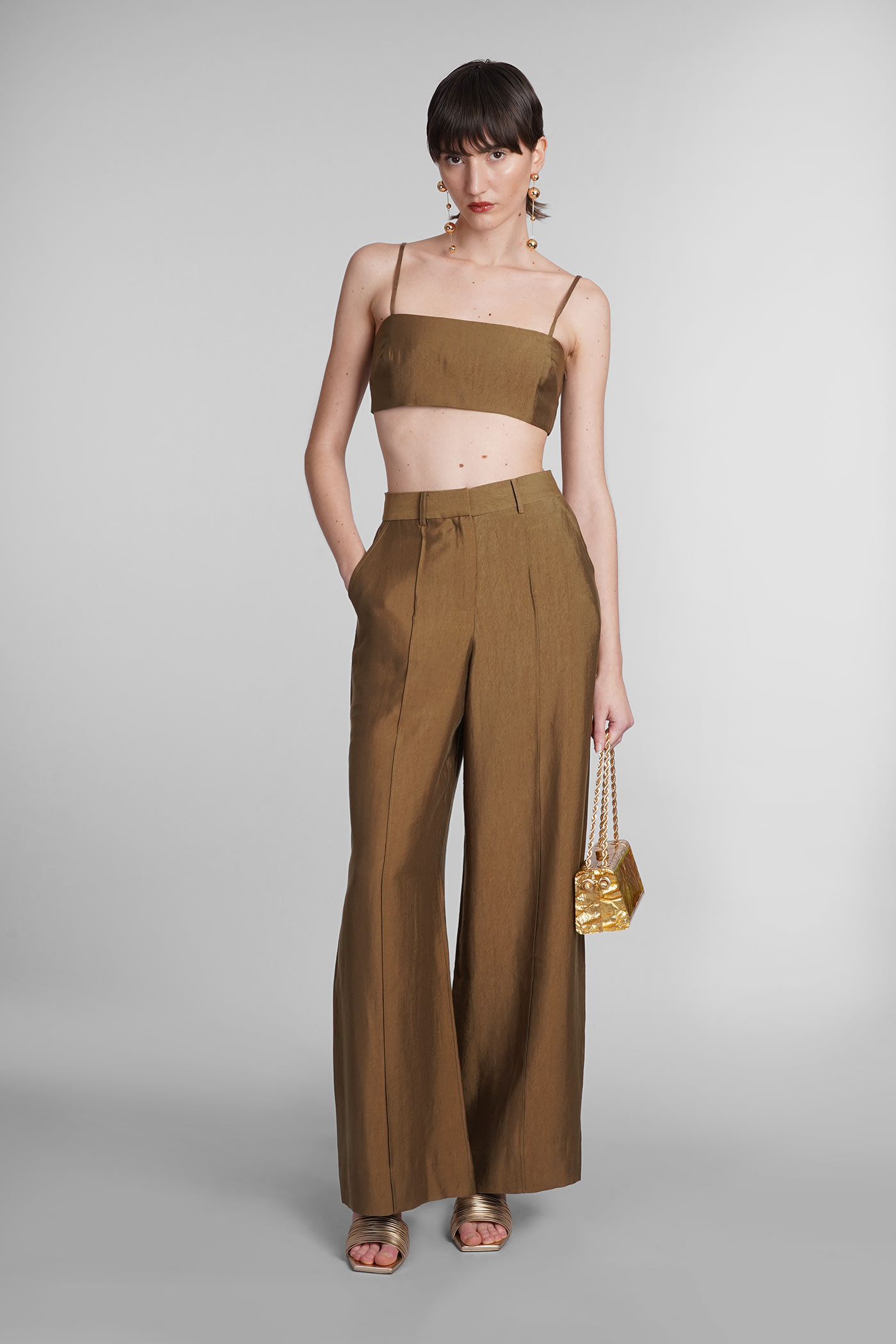 Shop Cult Gaia Janine Pants In Brown Wool And Polyester