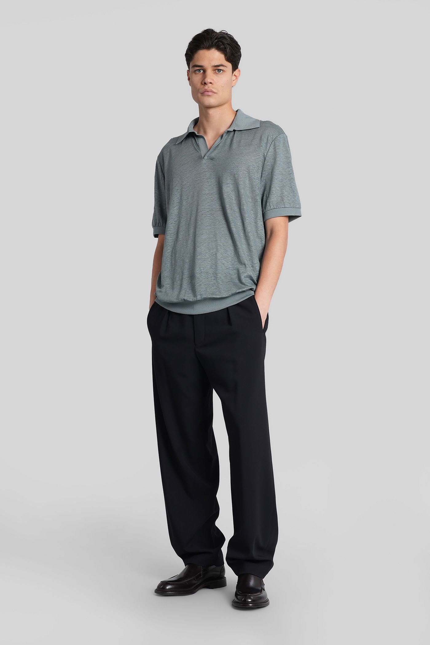 Giorgio Armani Polo In Green Linen In Gray