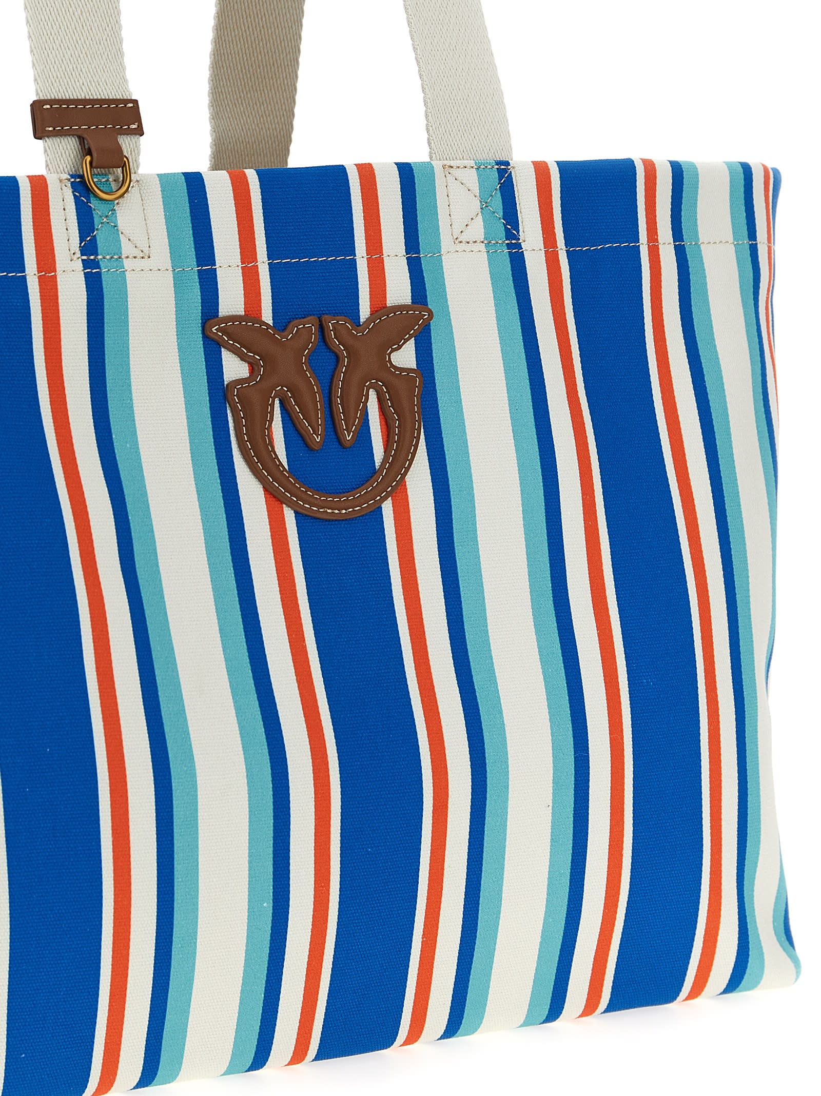 Pinko Maxi Stripes Shopping Bag Tote Bag Multicolor In Blue