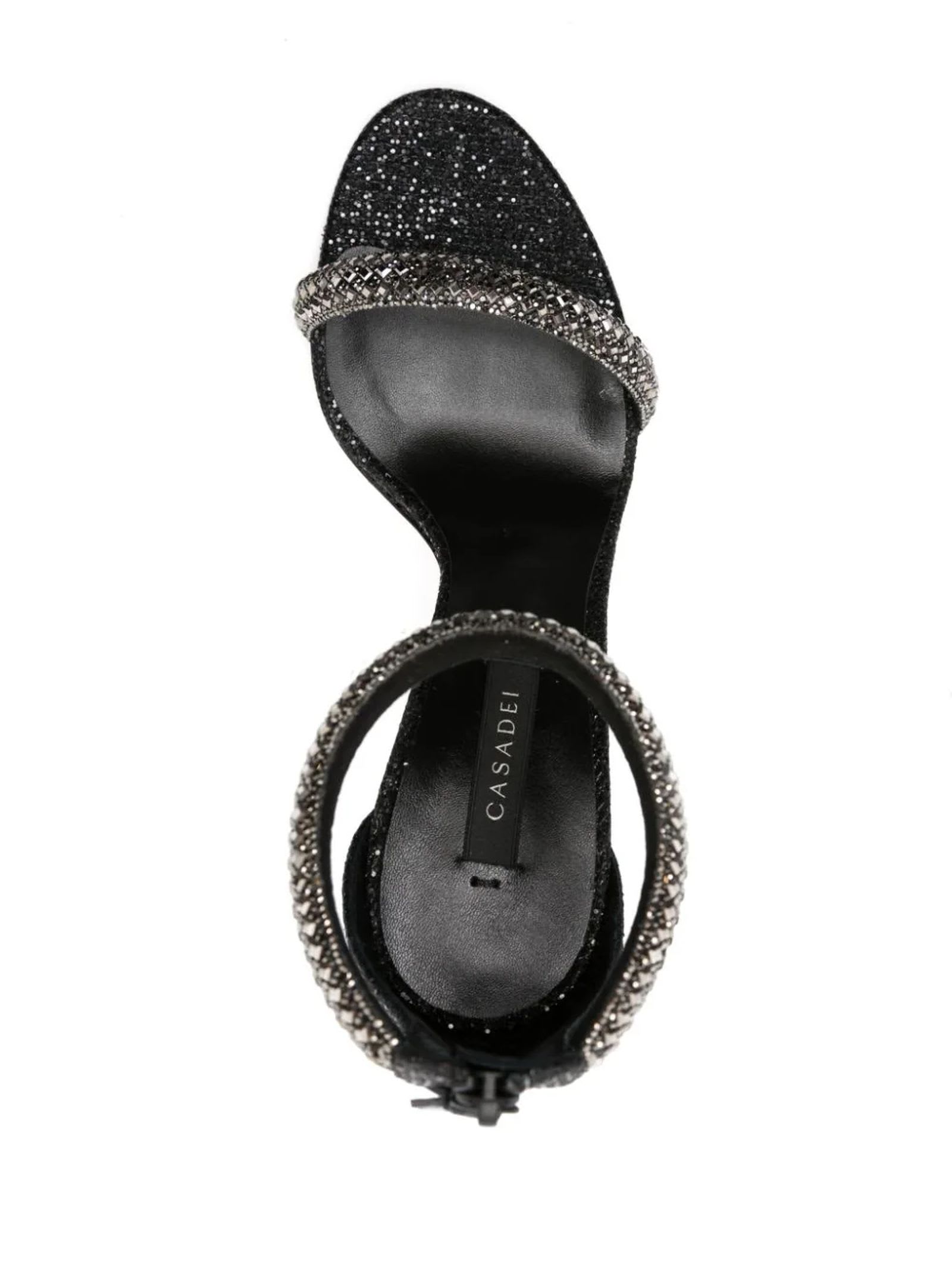 Casadei Scarlet 110mm Glitter Leather Sandals In Black